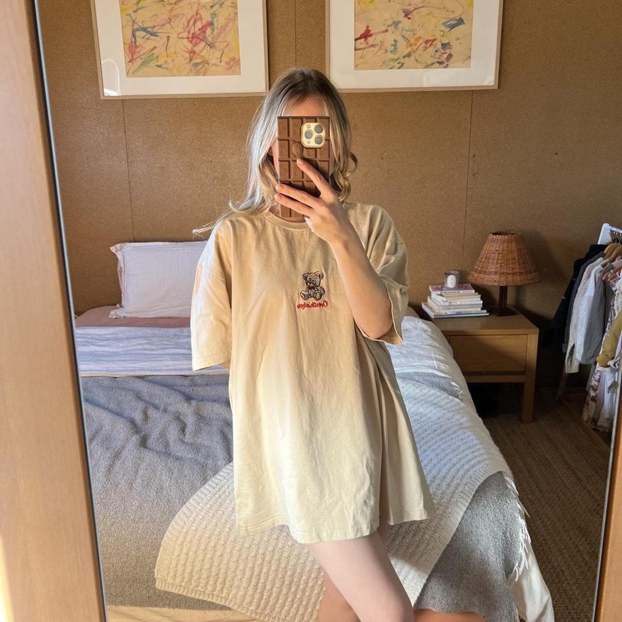 Brothers Design Overthinker Bear Embroidered T Shirt Beige Organic XXL Oversized — photo 2 of 8