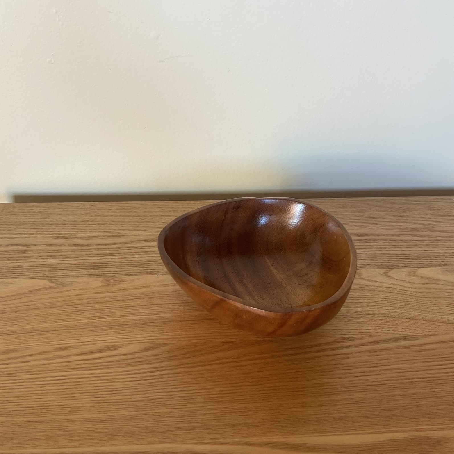 Vintage Monkey Pod Wooden Bowl Triangular Mid Century Montessori Sorting Dish — photo 1 of 7