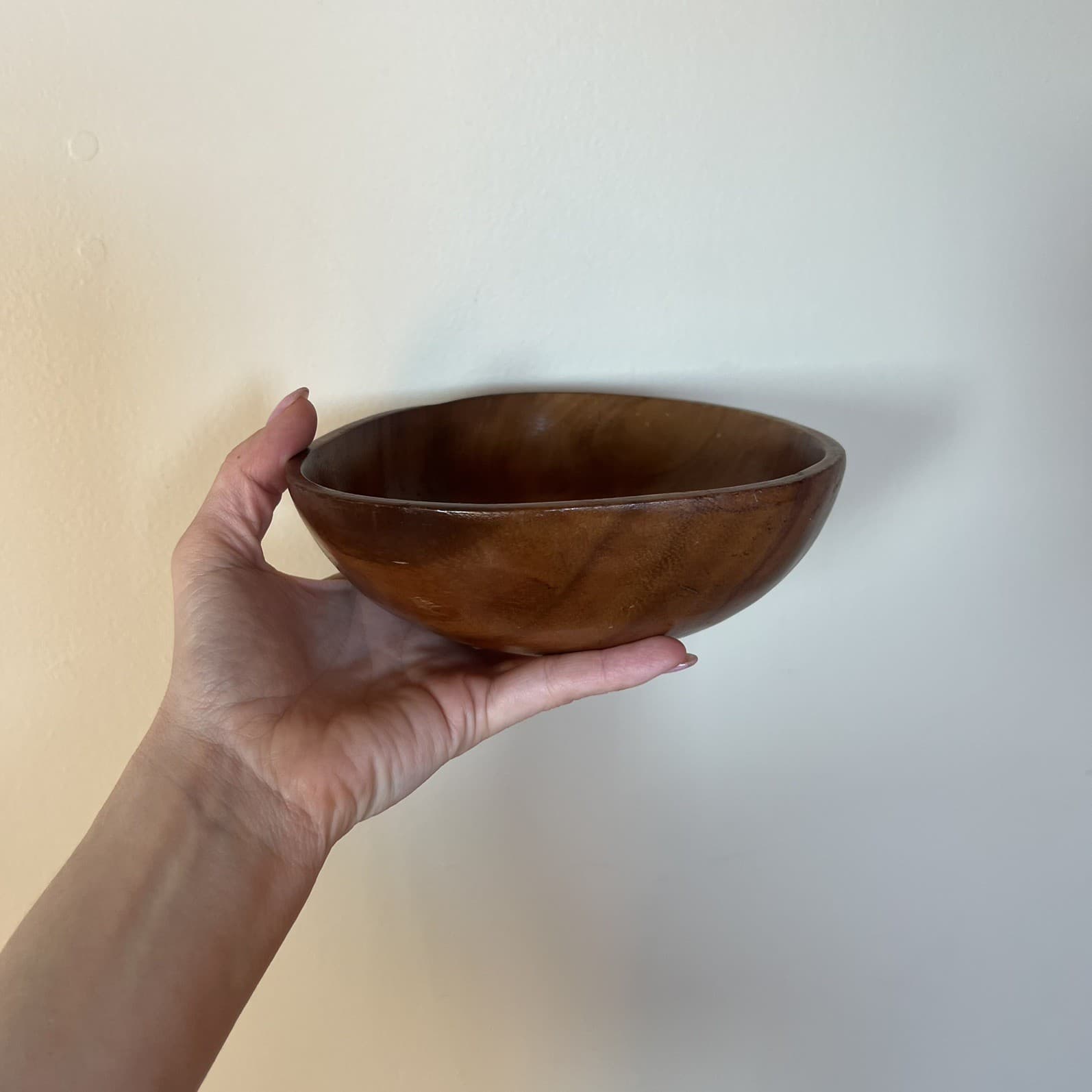 Vintage Monkey Pod Wooden Bowl Triangular Mid Century Montessori Sorting Dish — photo 3 of 7