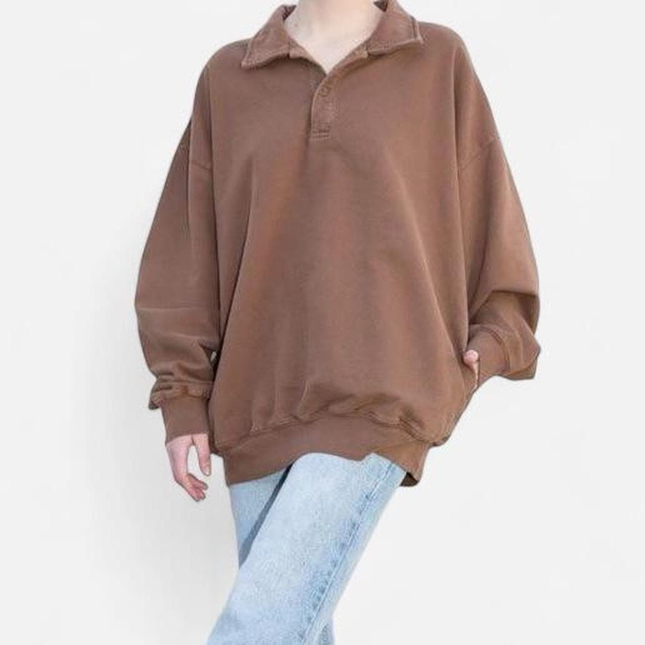 Brandy Melville Brown Archer Sweatshirt Polo Collared Oversized Jumper Pullover — photo 2 of 12