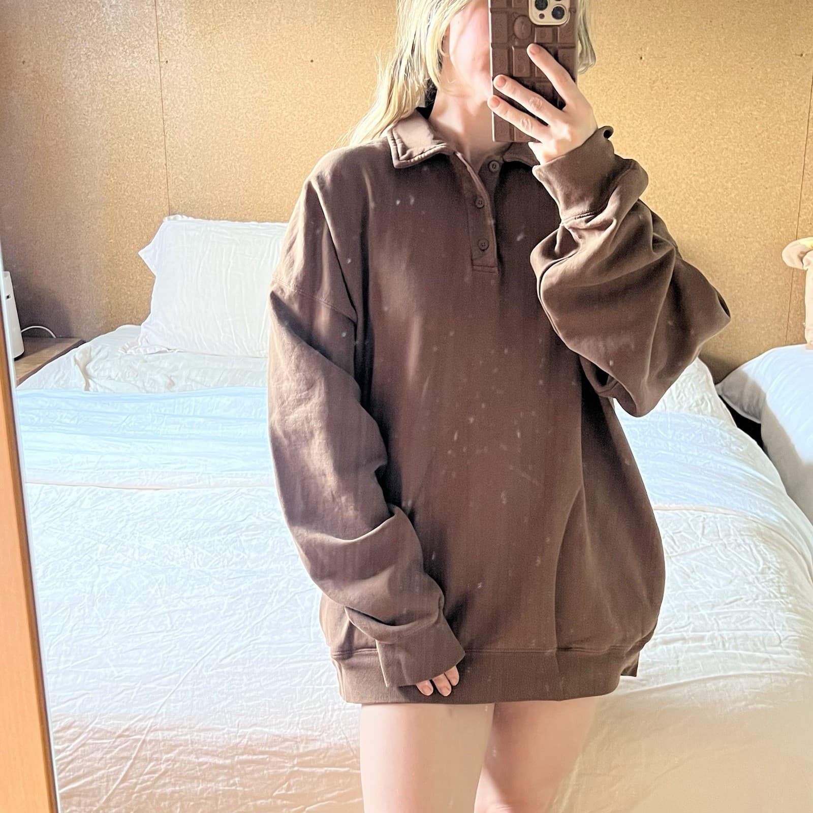 Brandy Melville Brown Archer Sweatshirt Polo Collared Oversized Jumper Pullover — photo 11 of 12
