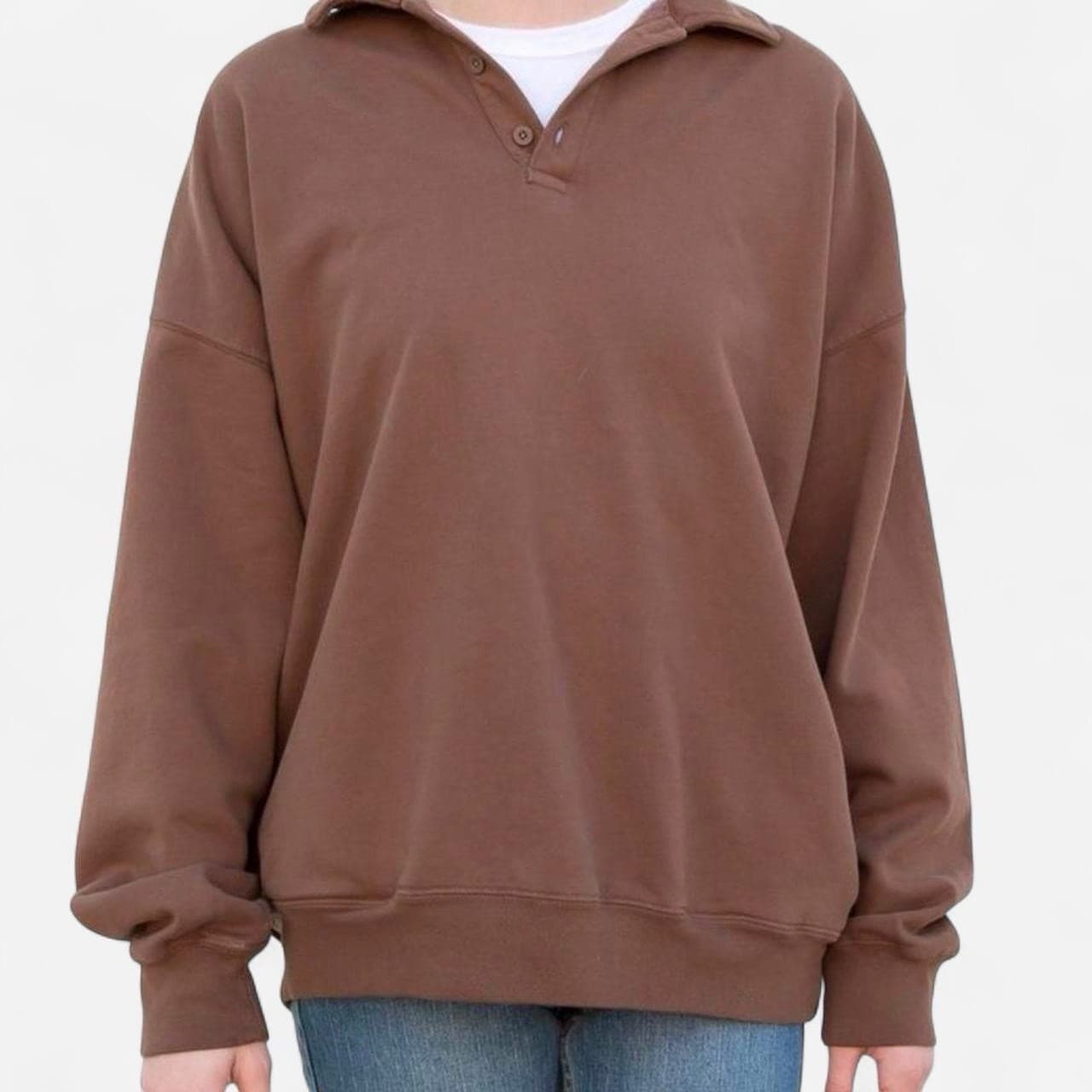 Brandy Melville Brown Archer Sweatshirt Polo Collared Oversized Jumper Pullover — photo 3 of 12