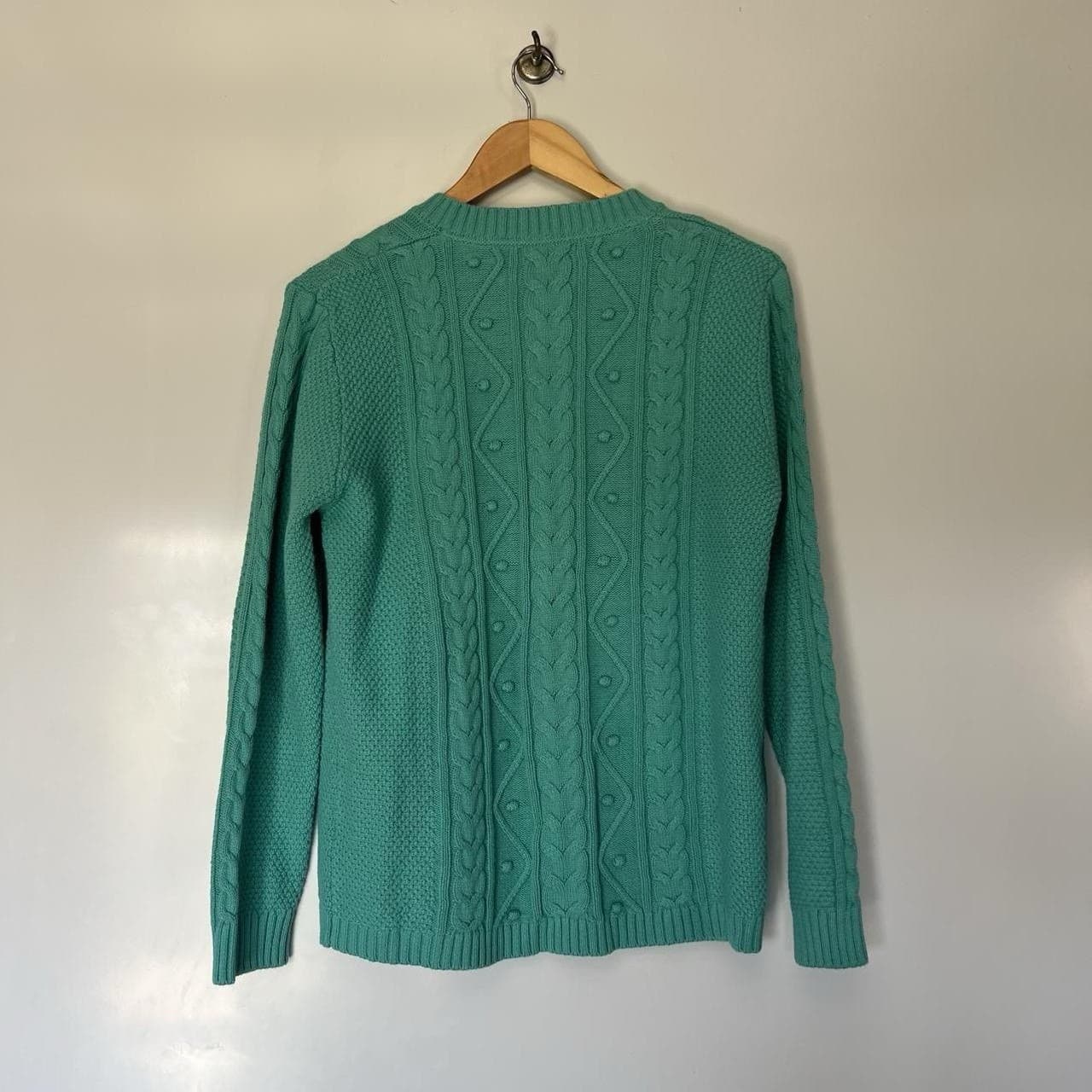 RB Sellars Green Cotton Cable Knit Cardigan Pom Pom Pocket Sweater Girls 12 S — photo 4 of 8