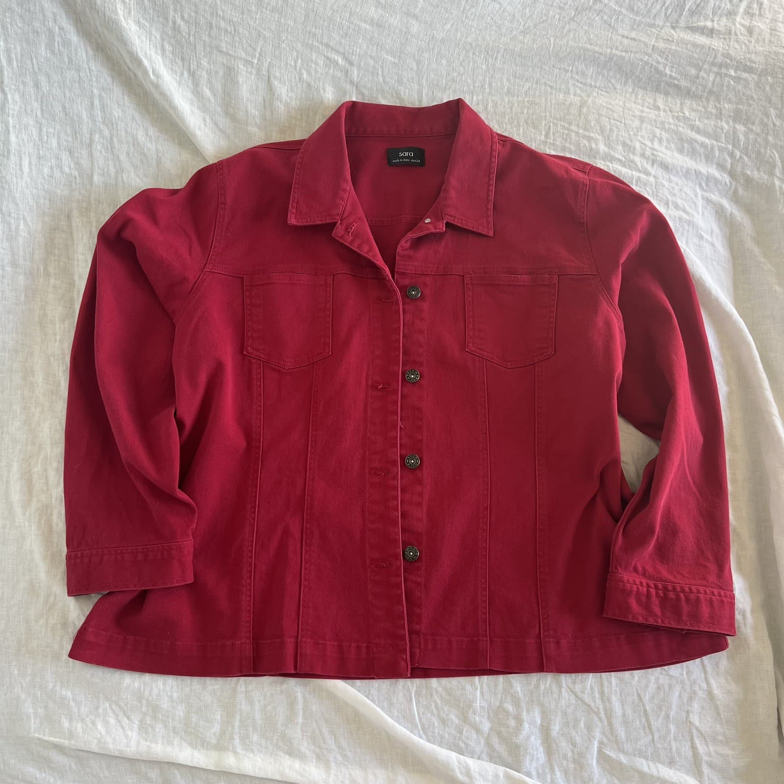 Vintage Sara Red Cotton Chore Coat Jacket Shacket French Workwear Prairie 3XL — photo 2 of 9