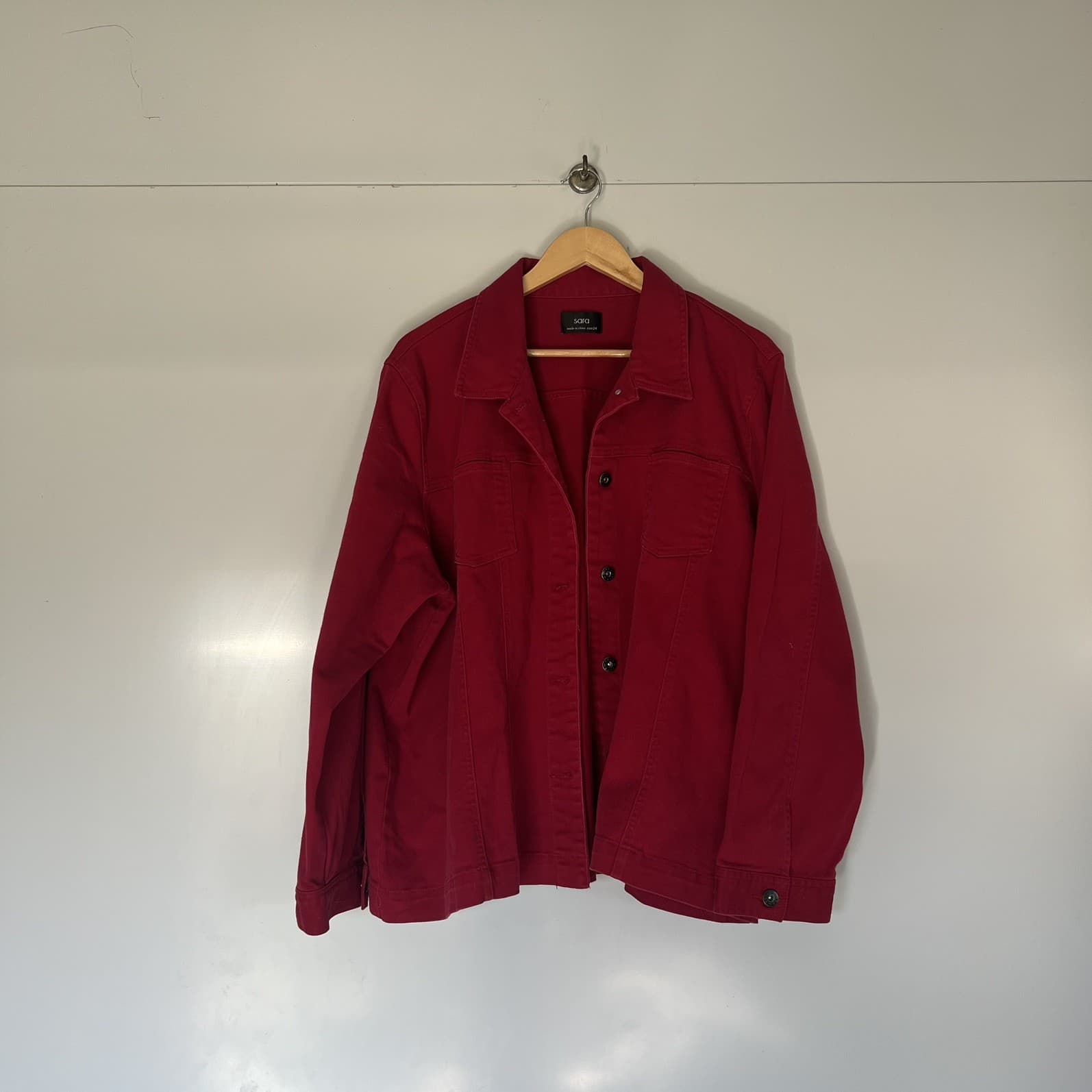 Vintage Sara Red Cotton Chore Coat Jacket Shacket French Workwear Prairie 3XL — photo 4 of 9