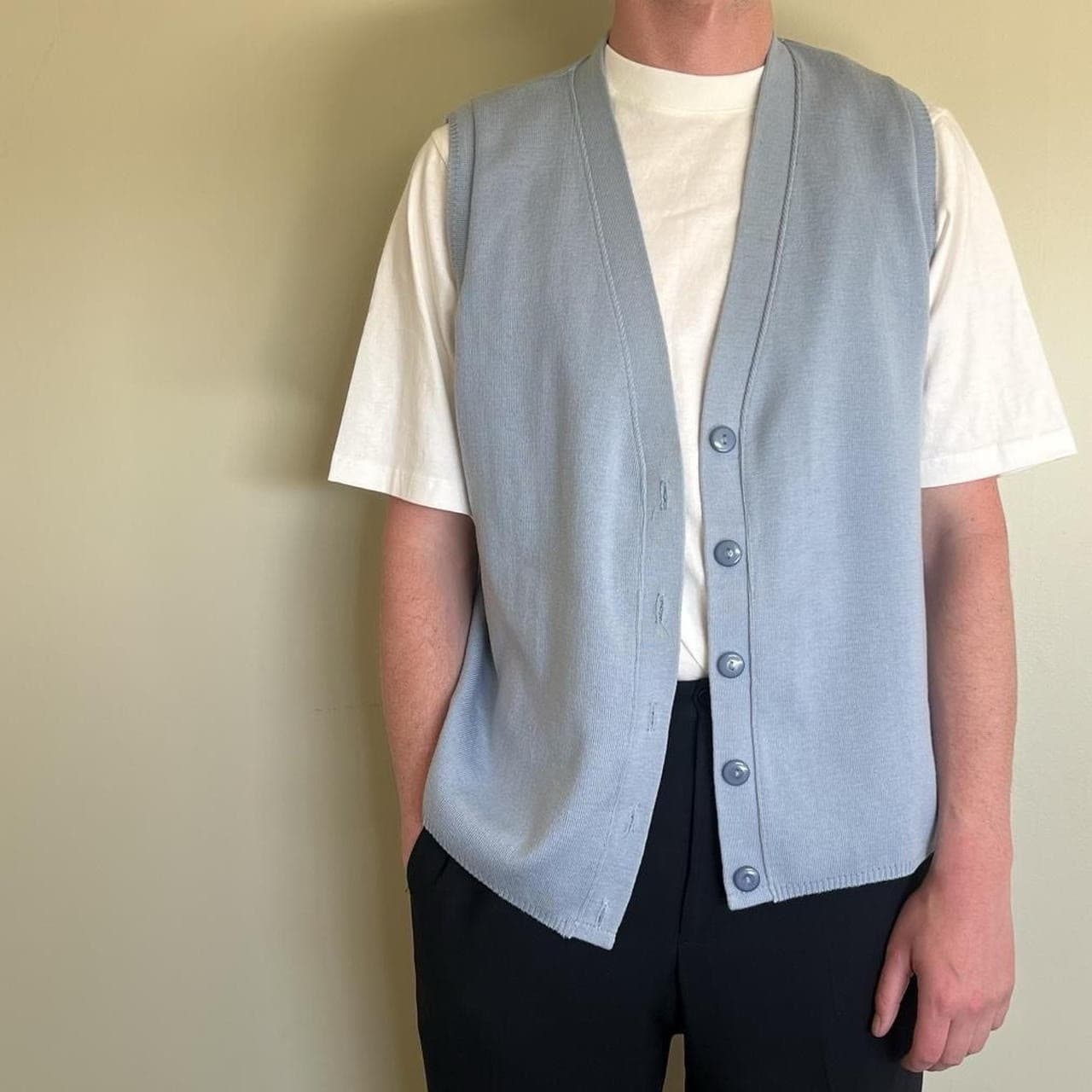 Vintage Baby Blue Pure Wool Knit Vest Button 90s Heirloom Cottagecore Prairie — photo 2 of 8