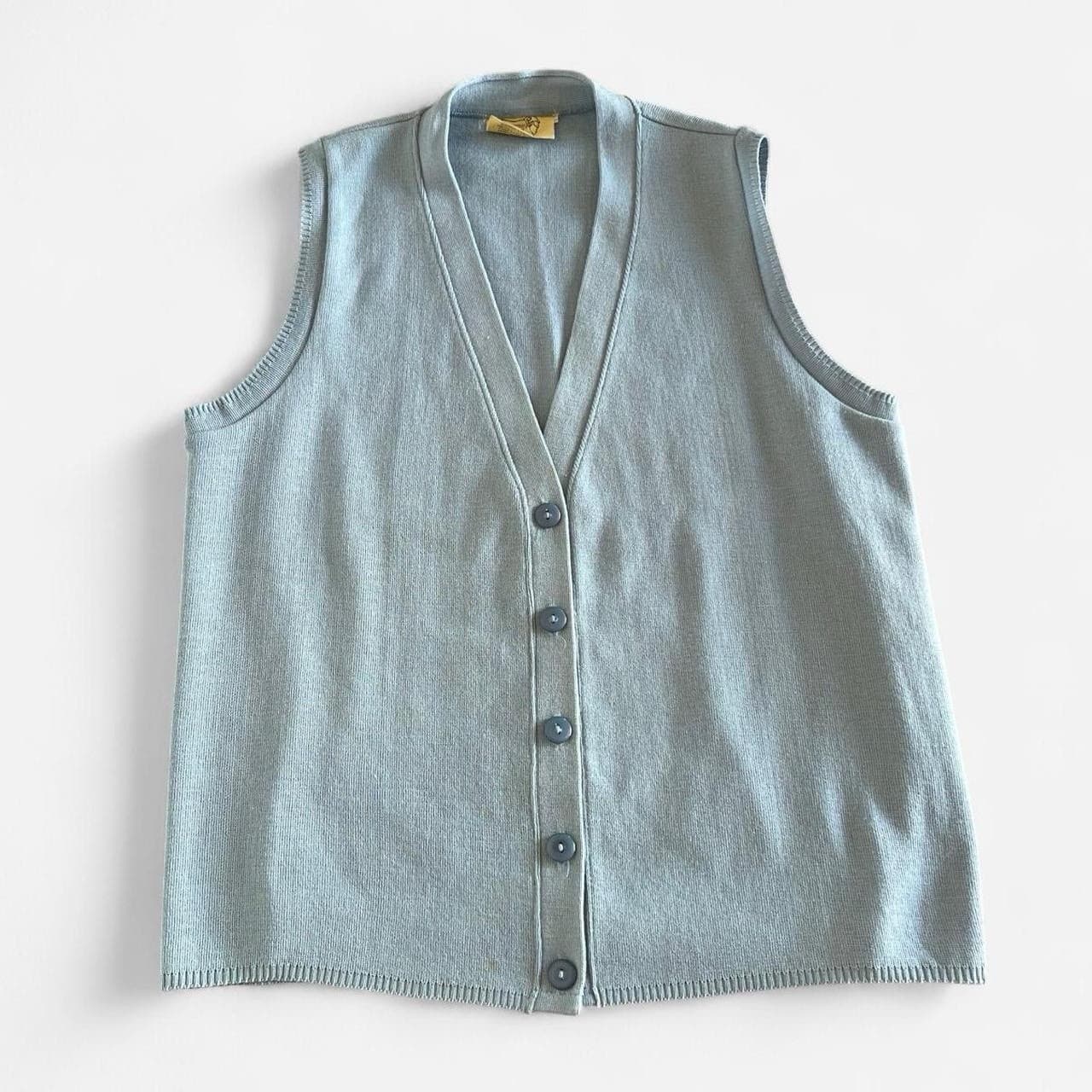 Vintage Baby Blue Pure Wool Knit Vest Button 90s Heirloom Cottagecore Prairie — photo 4 of 8