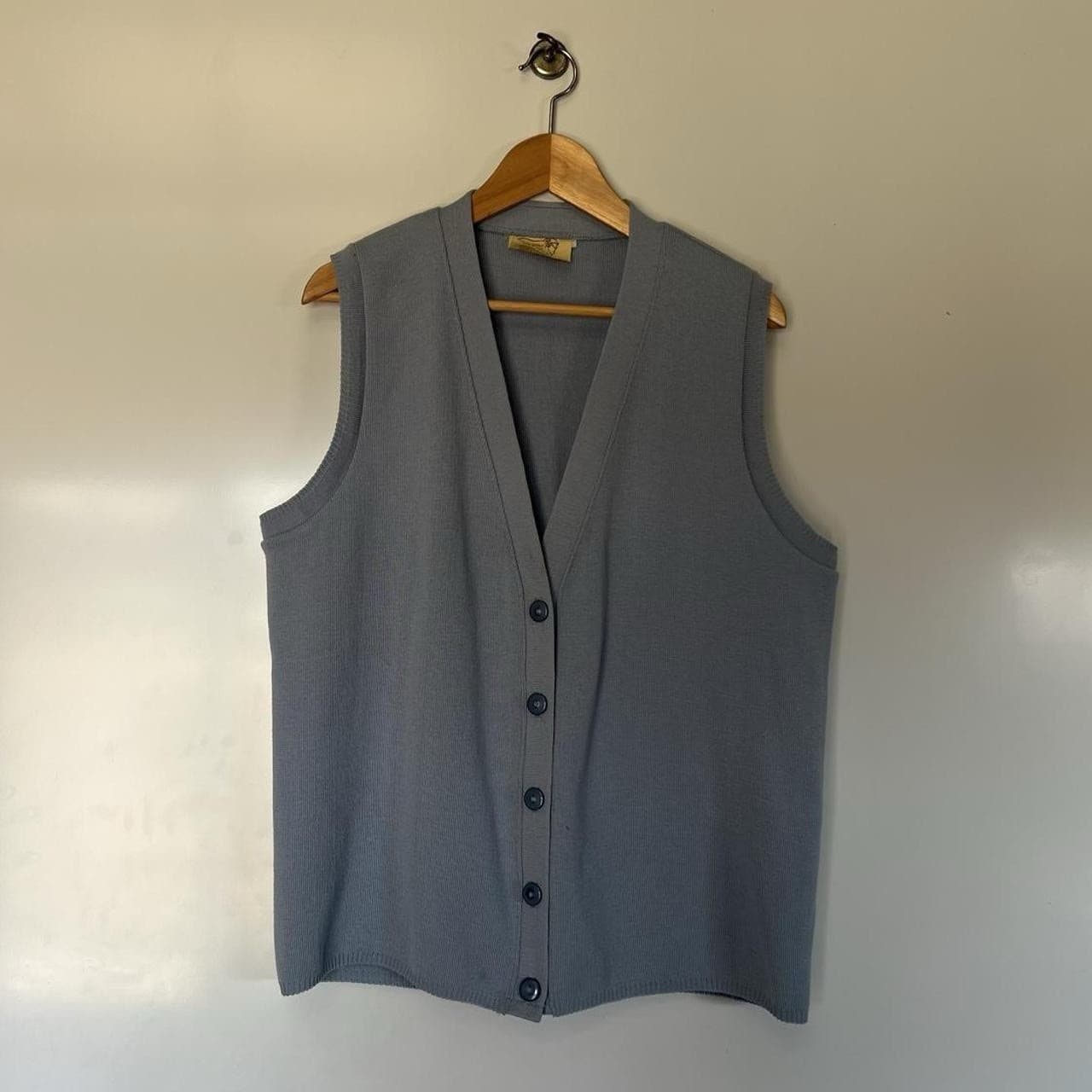 Vintage Baby Blue Pure Wool Knit Vest Button 90s Heirloom Cottagecore Prairie — photo 5 of 8