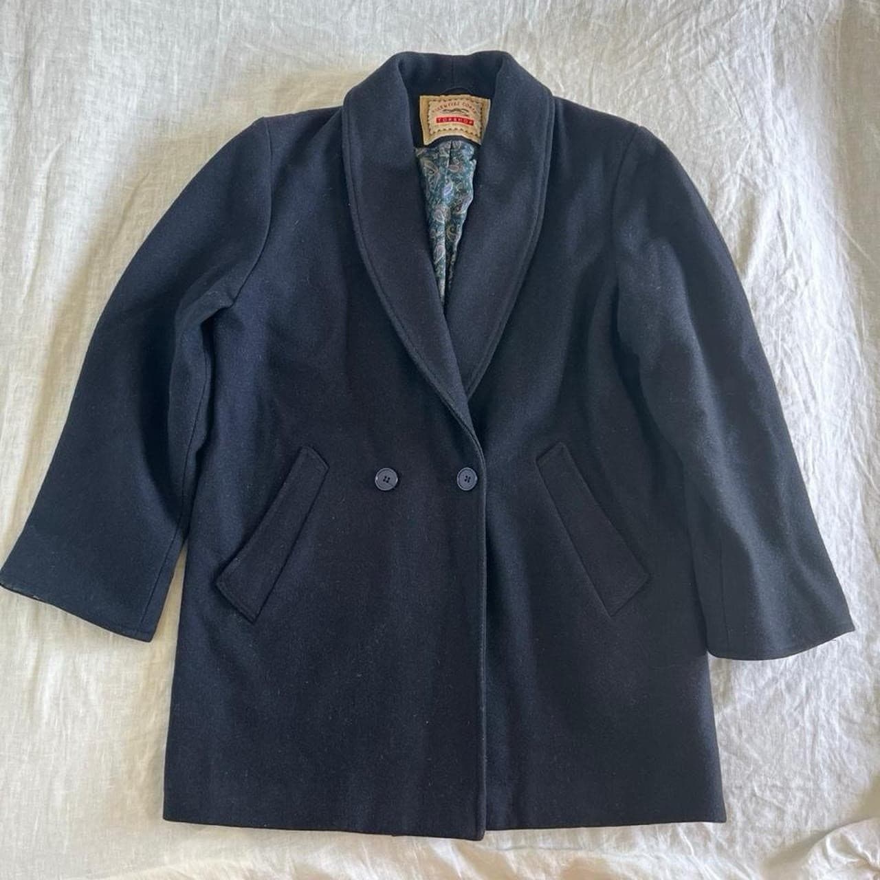 Vintage Navy Heavy Wool Coat Paisley Lining Prairie Heirloom Boxy XL Academia — photo 1 of 6