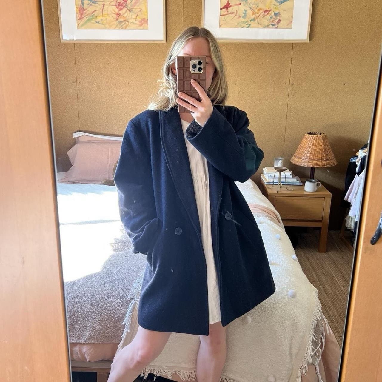 Vintage Navy Heavy Wool Coat Paisley Lining Prairie Heirloom Boxy XL Academia — photo 2 of 6