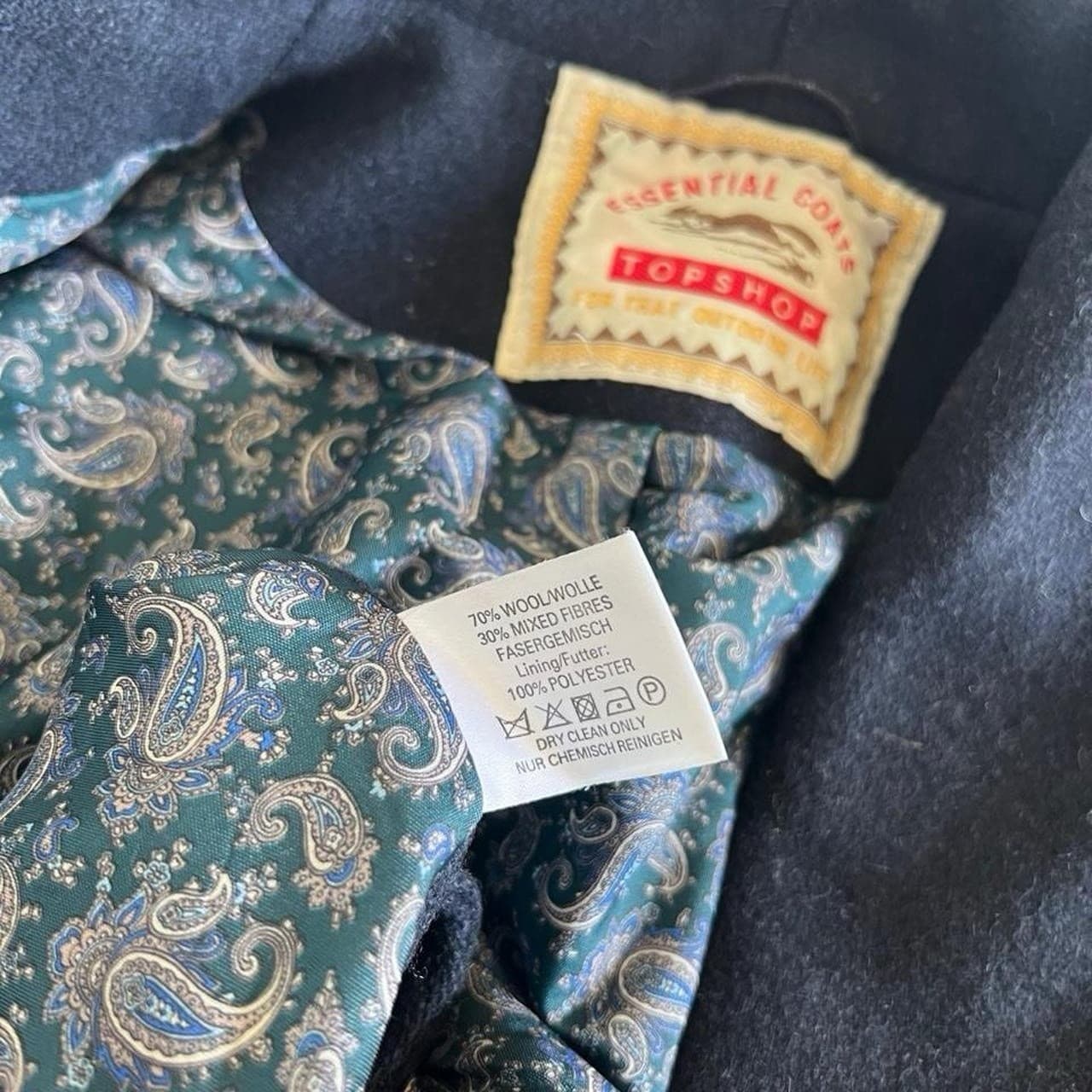 Vintage Navy Heavy Wool Coat Paisley Lining Prairie Heirloom Boxy XL Academia — photo 6 of 6