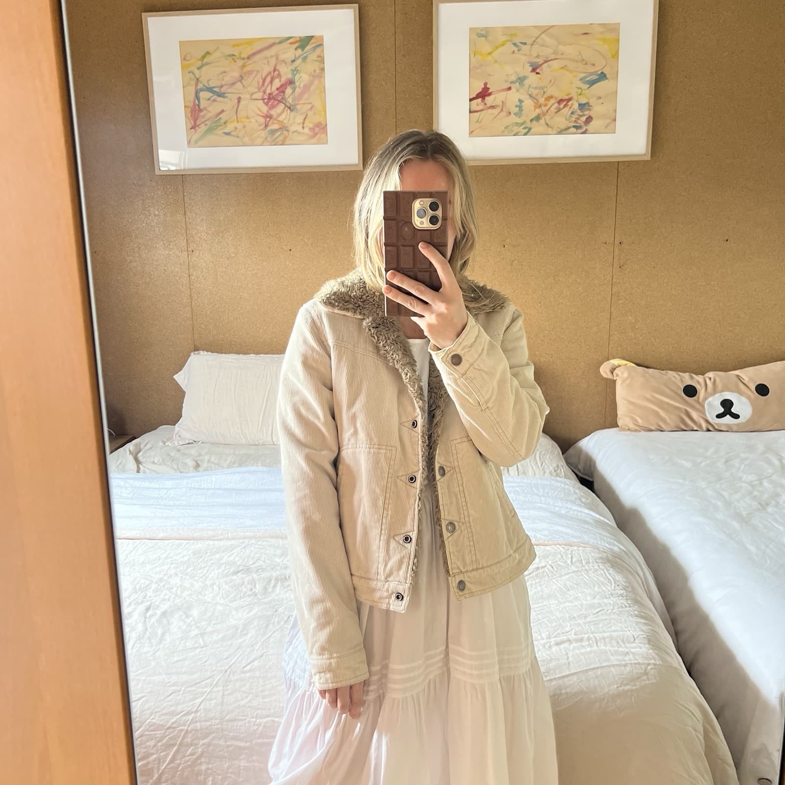Vintage Cream Corduroy Sherpa Barn Jacket Prairie Heirloom Cord Chore Coat 10 — photo 3 of 8