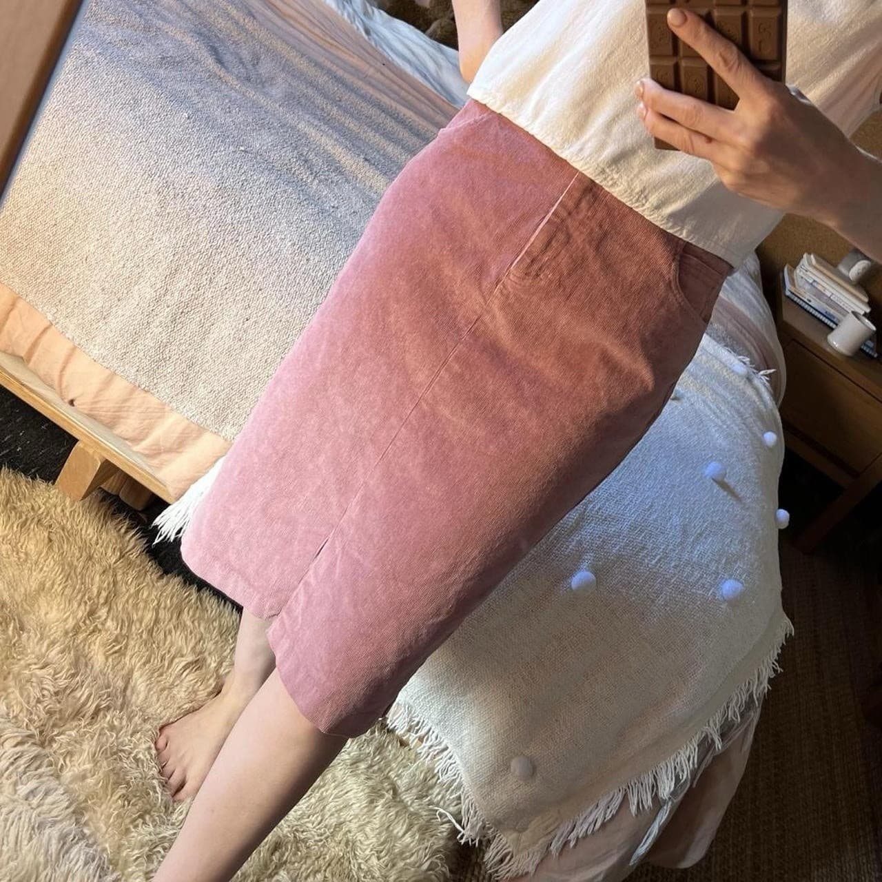 Vintage Pink Corduroy Pencil Skirt Prairie Heirloom Midi 8 S Y2K Cottagecore — photo 3 of 8
