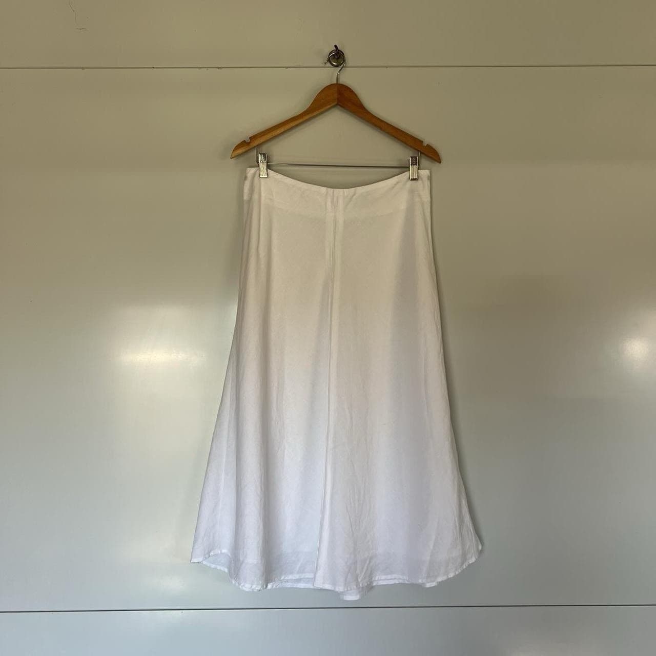 Sportscraft White Linen Midi Skirt 12 L A-Line Bias Cut Summer French Chic — photo 2 of 8