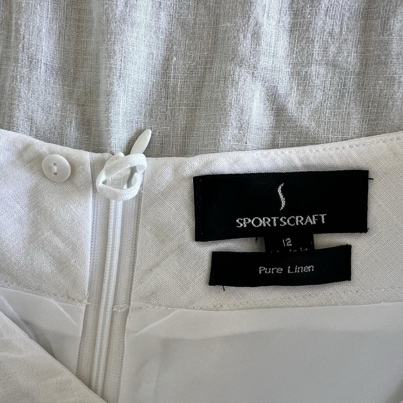 Sportscraft White Linen Midi Skirt 12 L A-Line Bias Cut Summer French Chic — photo 7 of 8