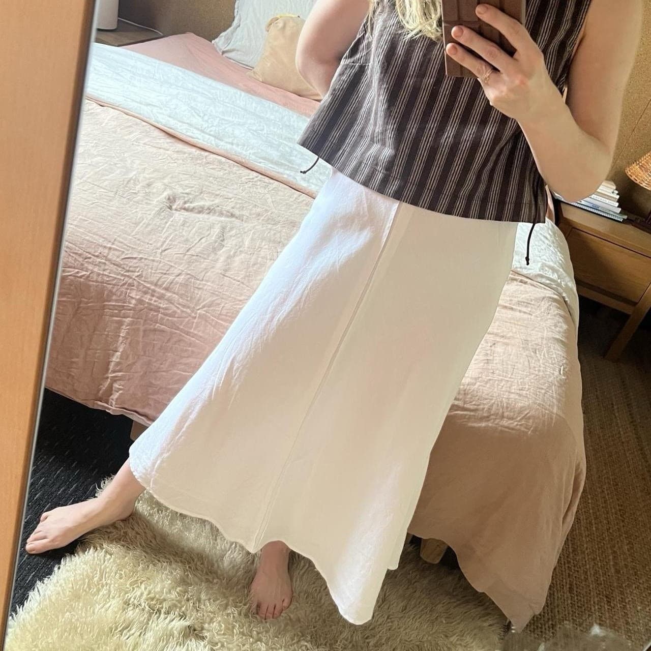 Sportscraft White Linen Midi Skirt 12 L A-Line Bias Cut Summer French Chic — photo 8 of 8