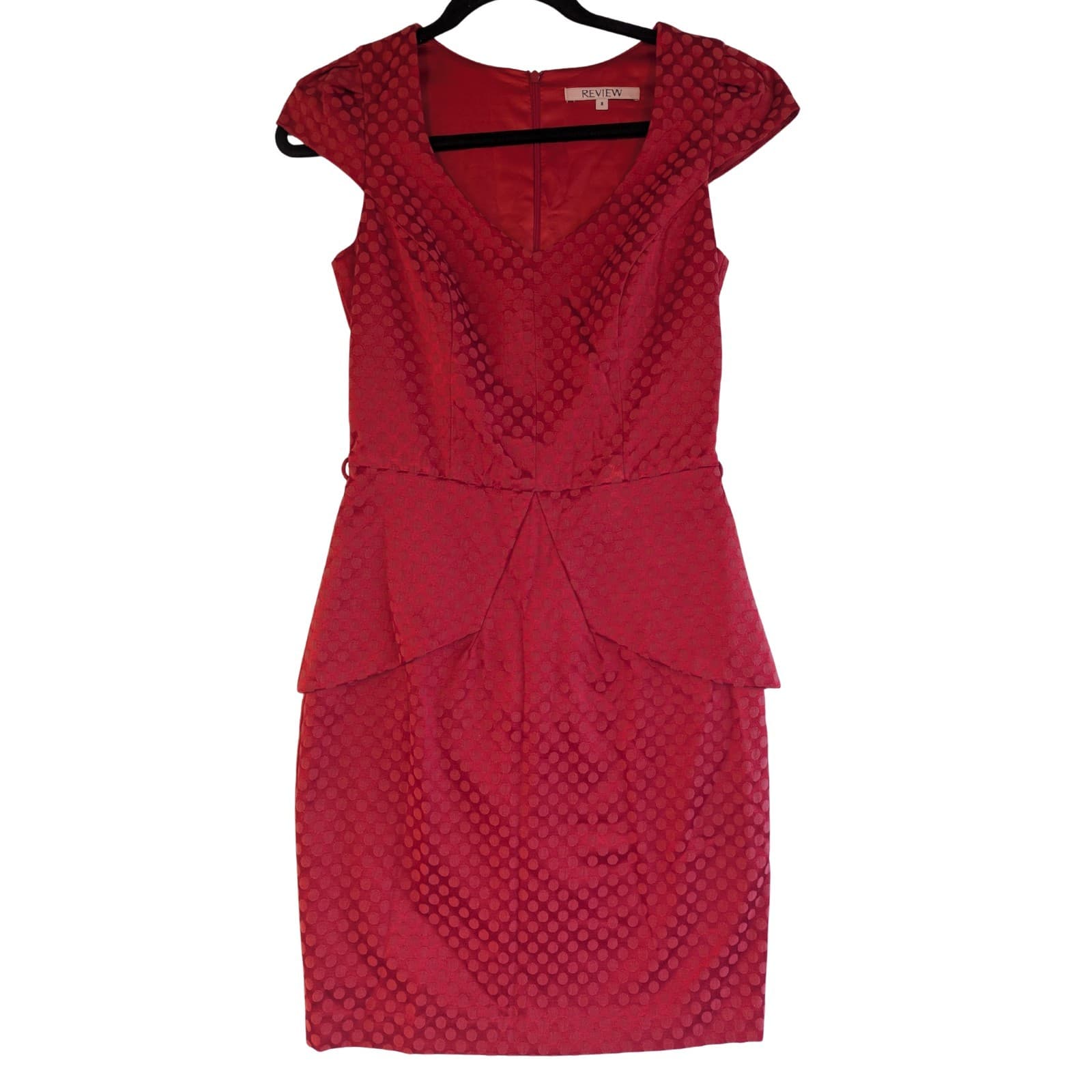 Review Red Peplum Pencil Dress Cocktail Office Work Polka Dot Size 8 AUS 4 US — photo 2 of 8