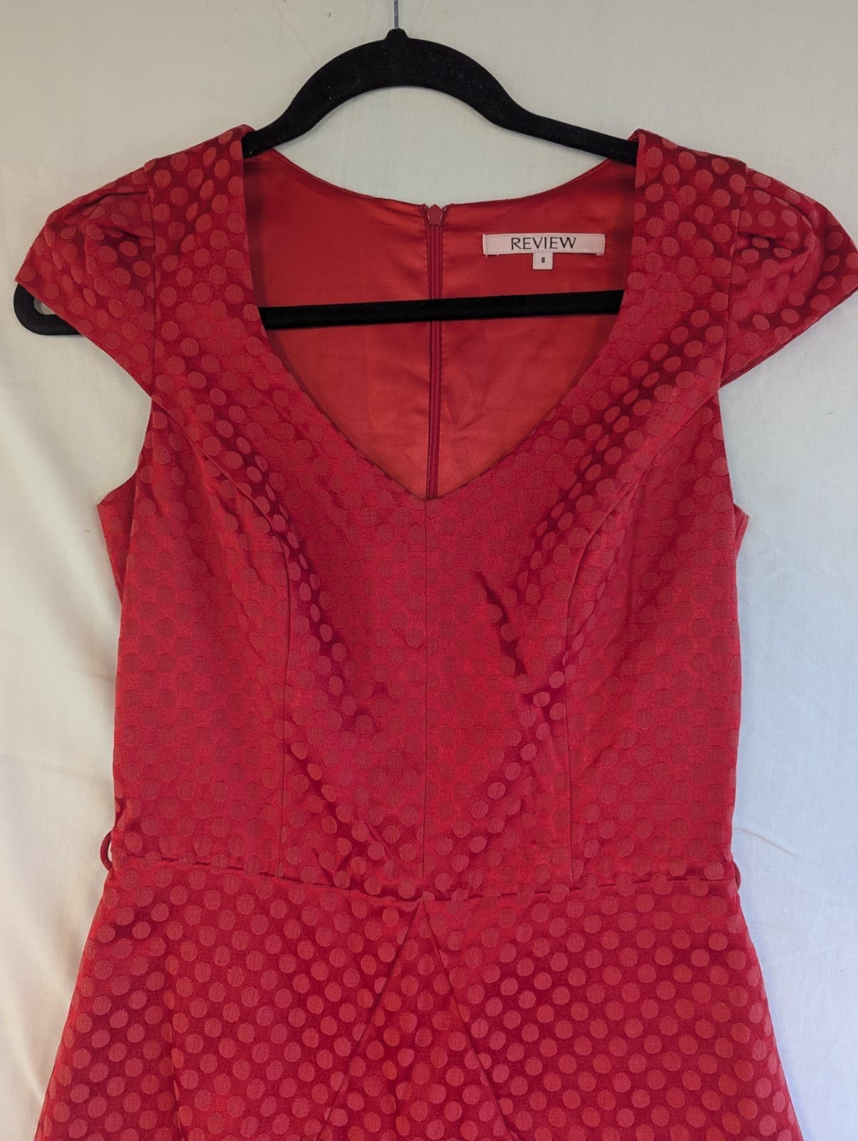 Review Red Peplum Pencil Dress Cocktail Office Work Polka Dot Size 8 AUS 4 US — photo 5 of 8