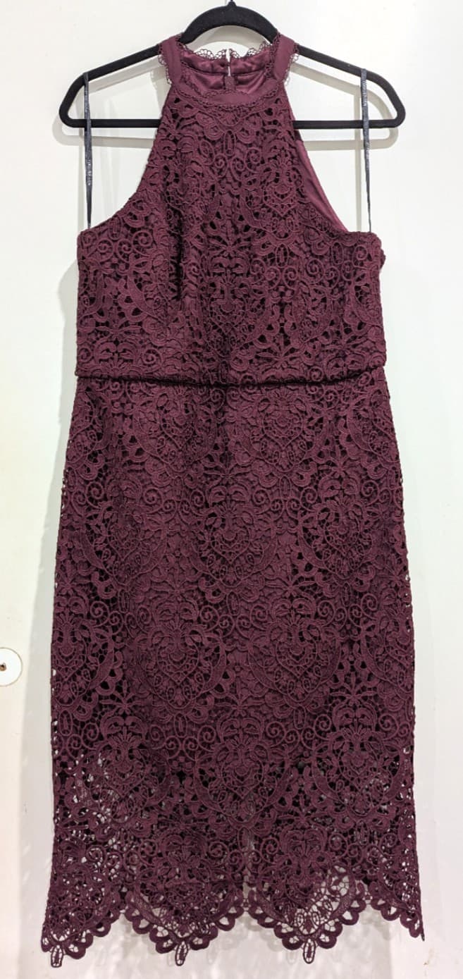 Forever New Dress Burgundy Purple Halter Cocktail Wedding Lace Plus Size Au 16 — photo 3 of 7
