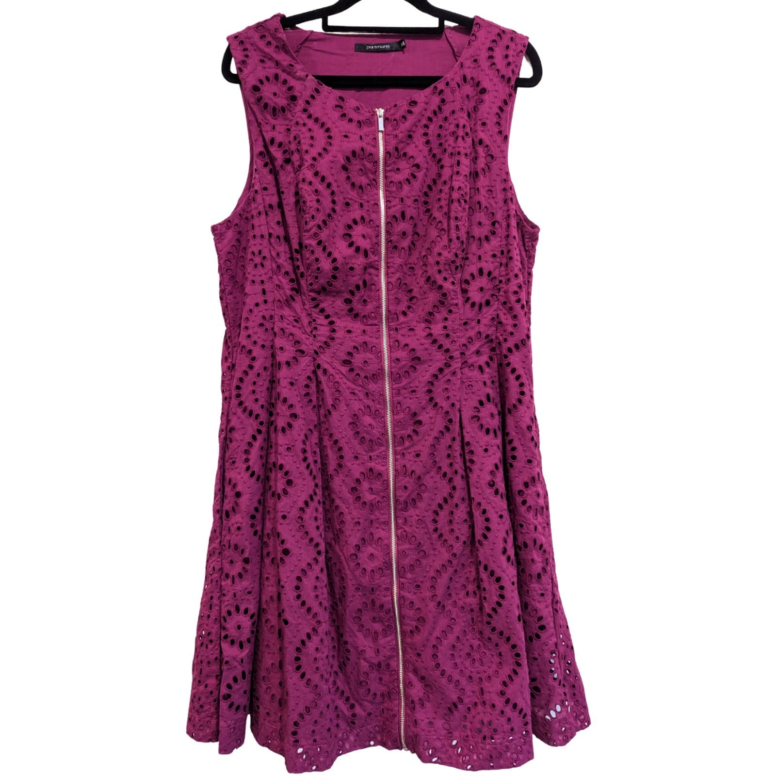 Portmans Dress Broderie Anglaise Zip Front Fit Flare Purple Cotton AUS 10 US 6 — photo 2 of 6