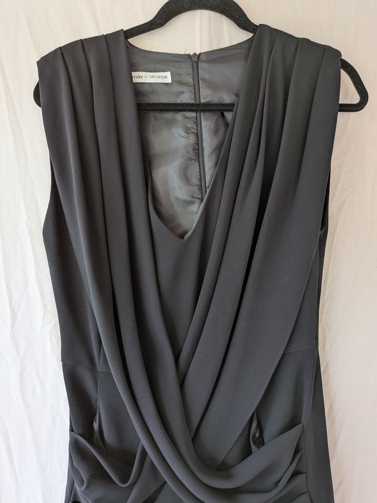 Bianca Spender Carla Zampatti Dress Black Draped V Neck Cocktail Designer AU 8 — photo 4 of 12