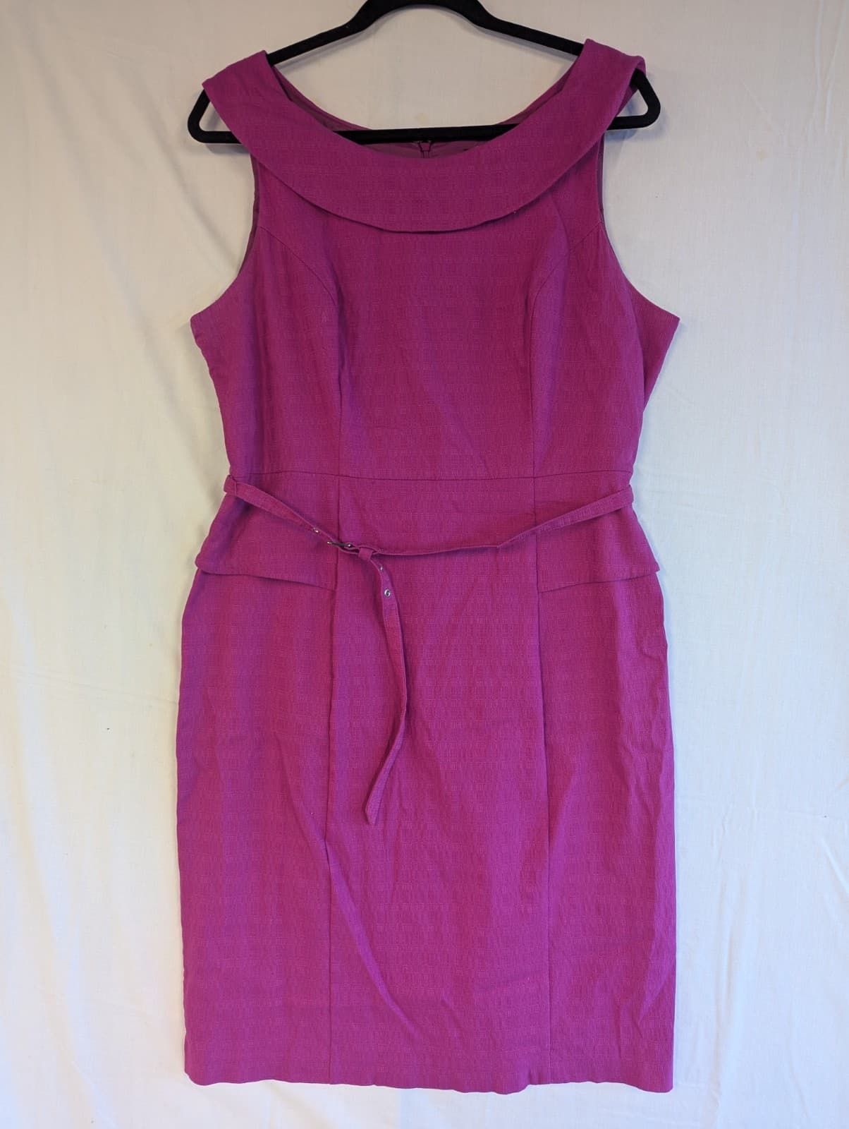 Basque Dress Magenta Pink Cocktail Sheath Belt Corporate Plus Size 16 AU US 12 — photo 6 of 10