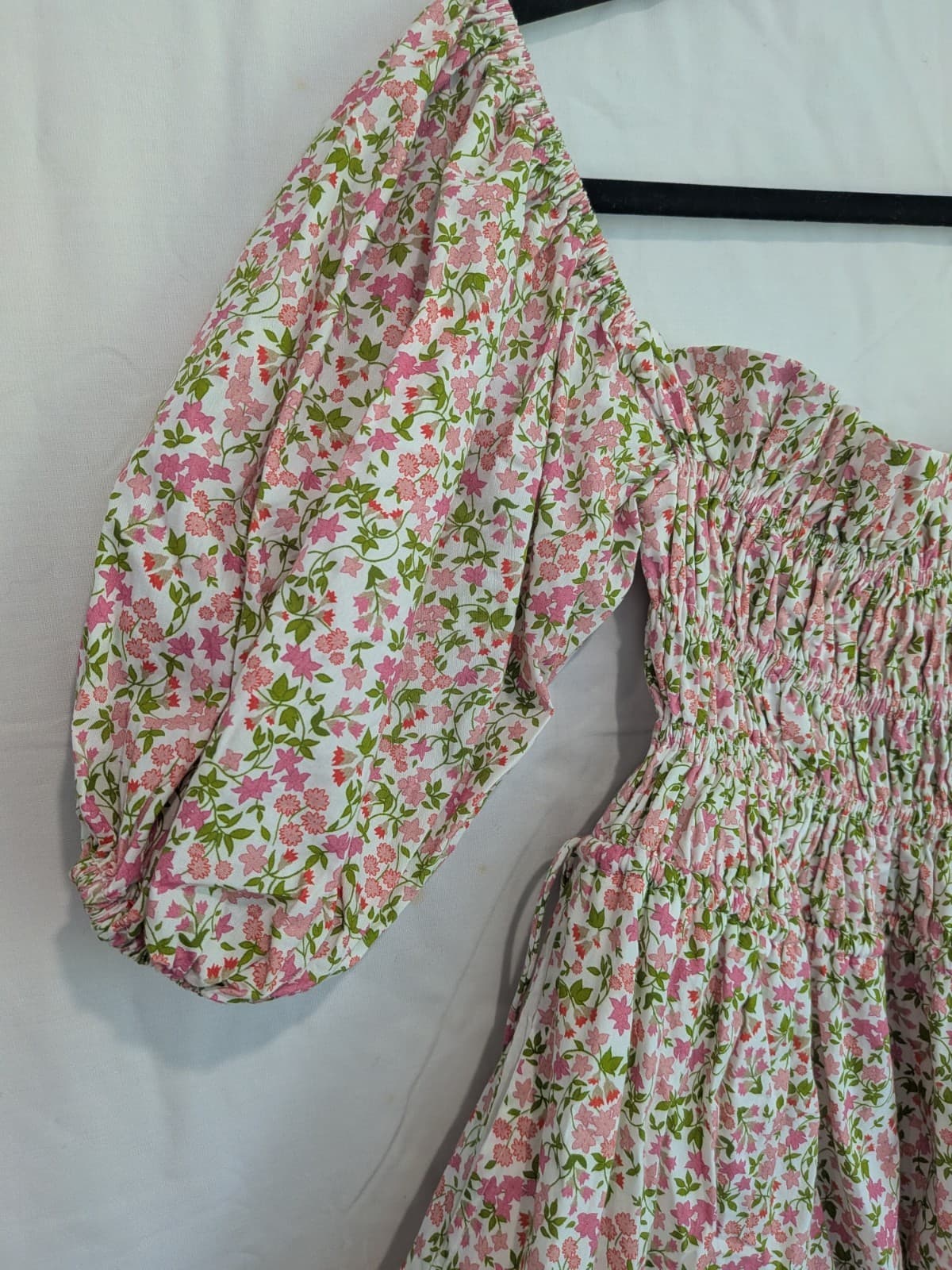 Palm Noosa Floral Mini Dress Cotton Smocked Puff Sleeve Summer Resort Size 6 — photo 5 of 10