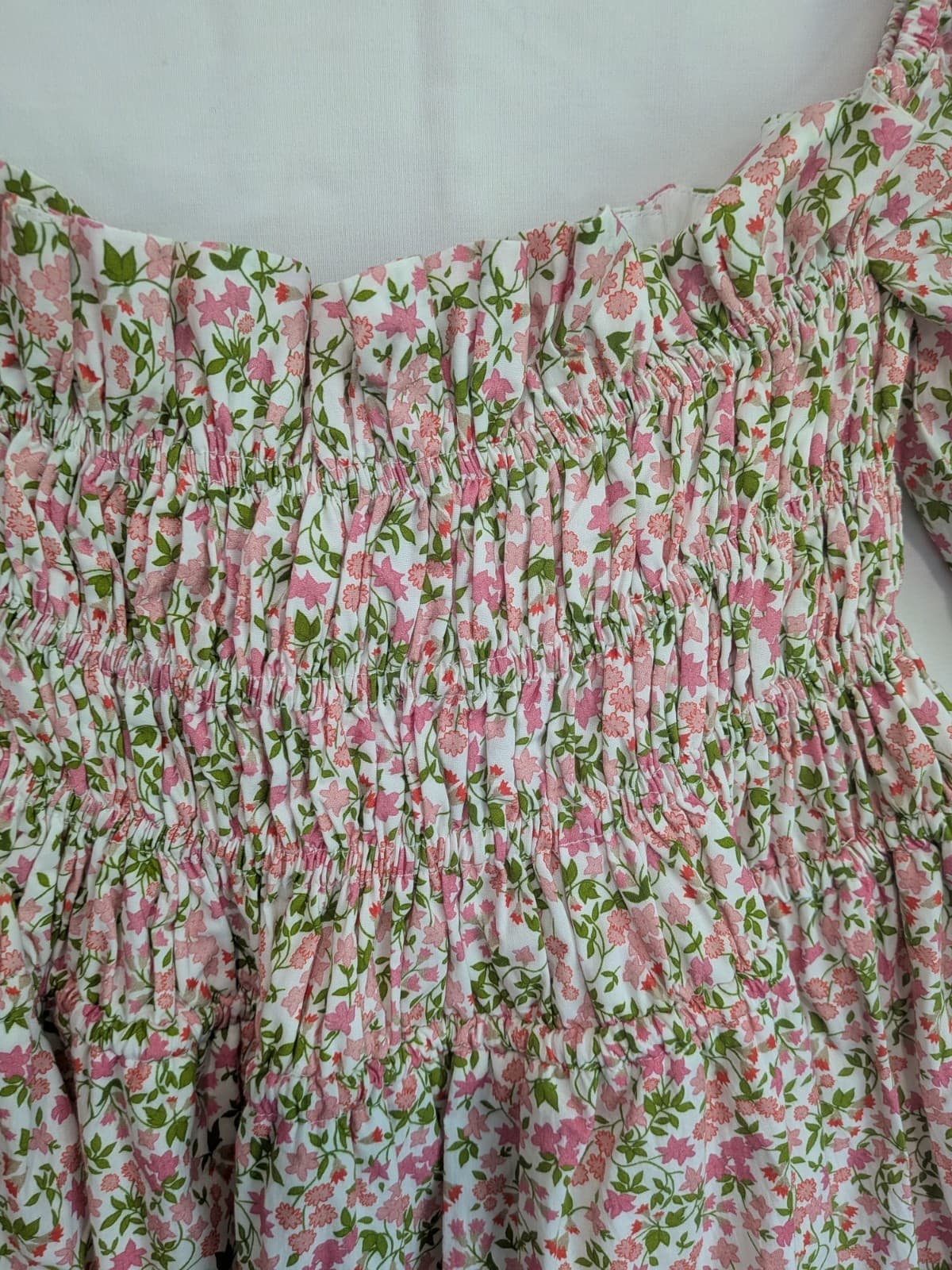 Palm Noosa Floral Mini Dress Cotton Smocked Puff Sleeve Summer Resort Size 6 — photo 6 of 10