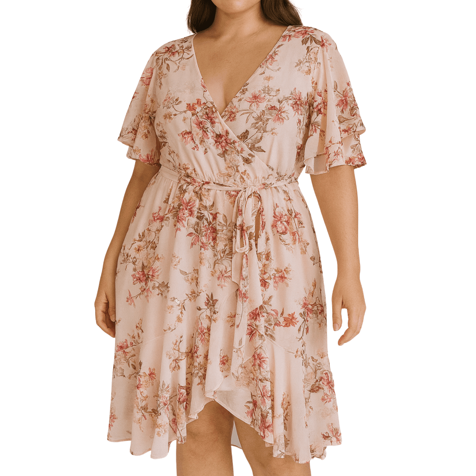Portmans Dress Pink Floral Wrap Ruffle Cocktail Plus Size Aus 16 US 12 — photo 1 of 10