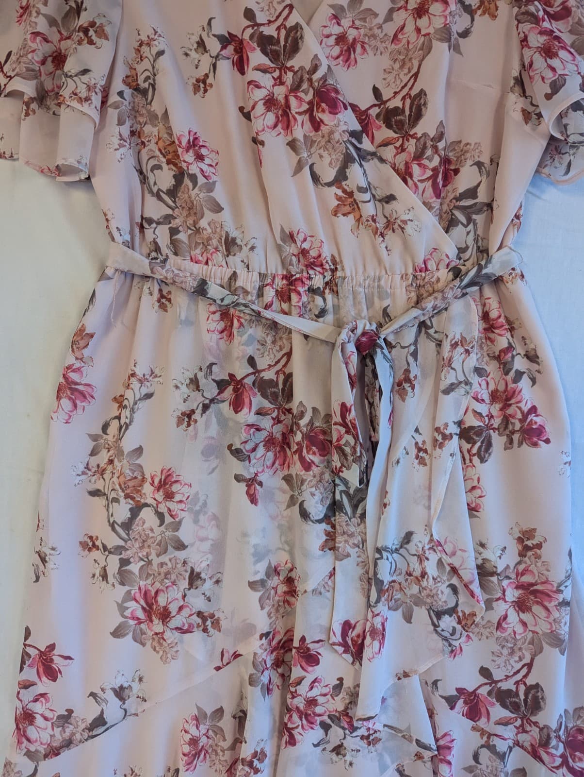 Portmans Dress Pink Floral Wrap Ruffle Cocktail Plus Size Aus 16 US 12 — photo 5 of 10