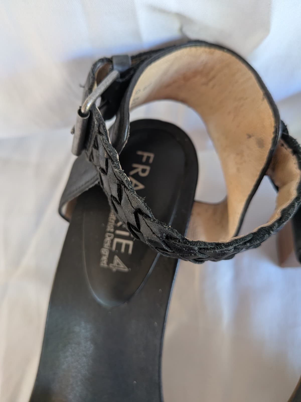 Frankie4 Womens Leather Heeled Sandals Black Braided Strap Comfort Shoes Size 10 — photo 4 of 12
