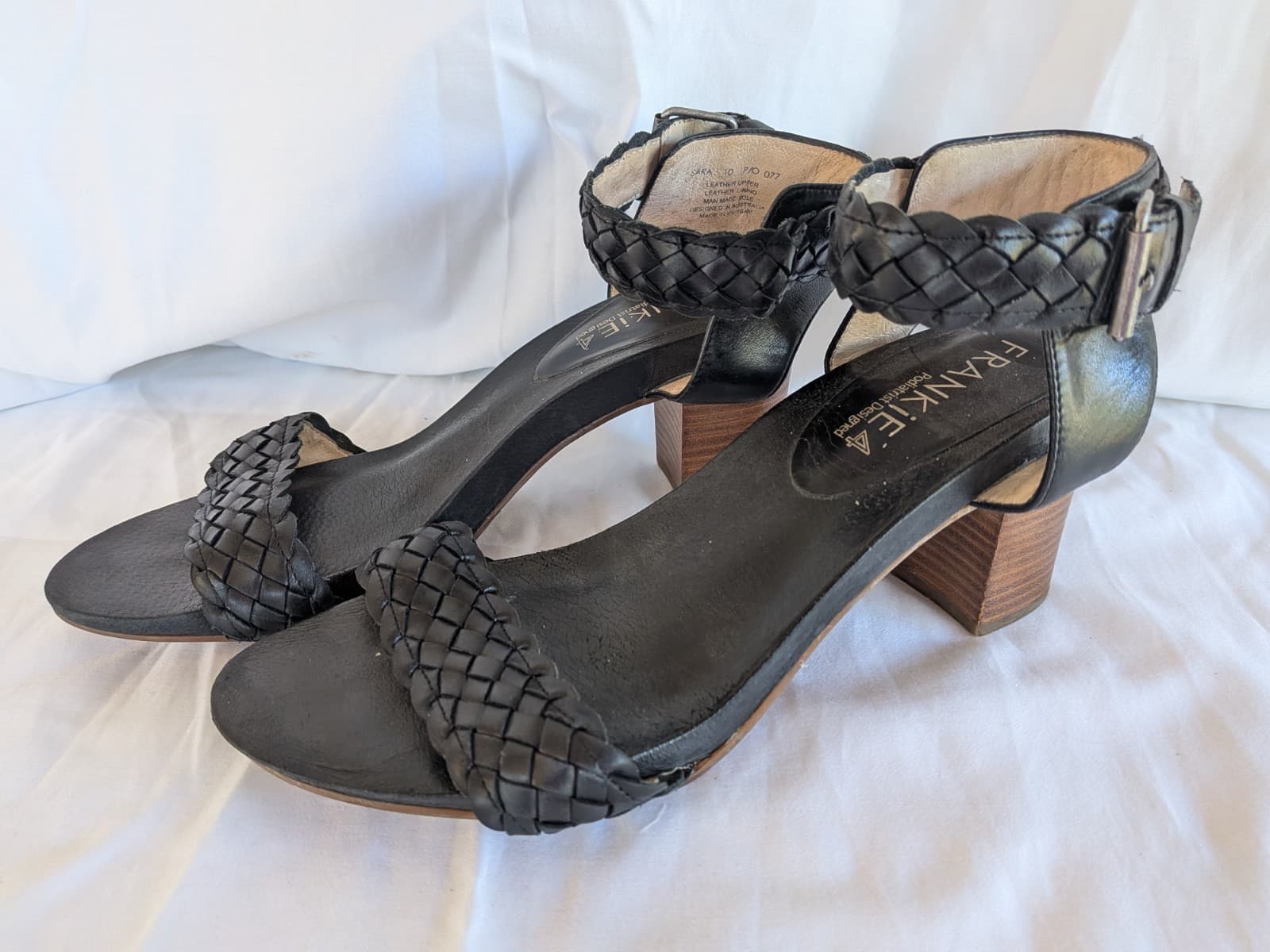 Frankie4 Womens Leather Heeled Sandals Black Braided Strap Comfort Shoes Size 10 — photo 5 of 12