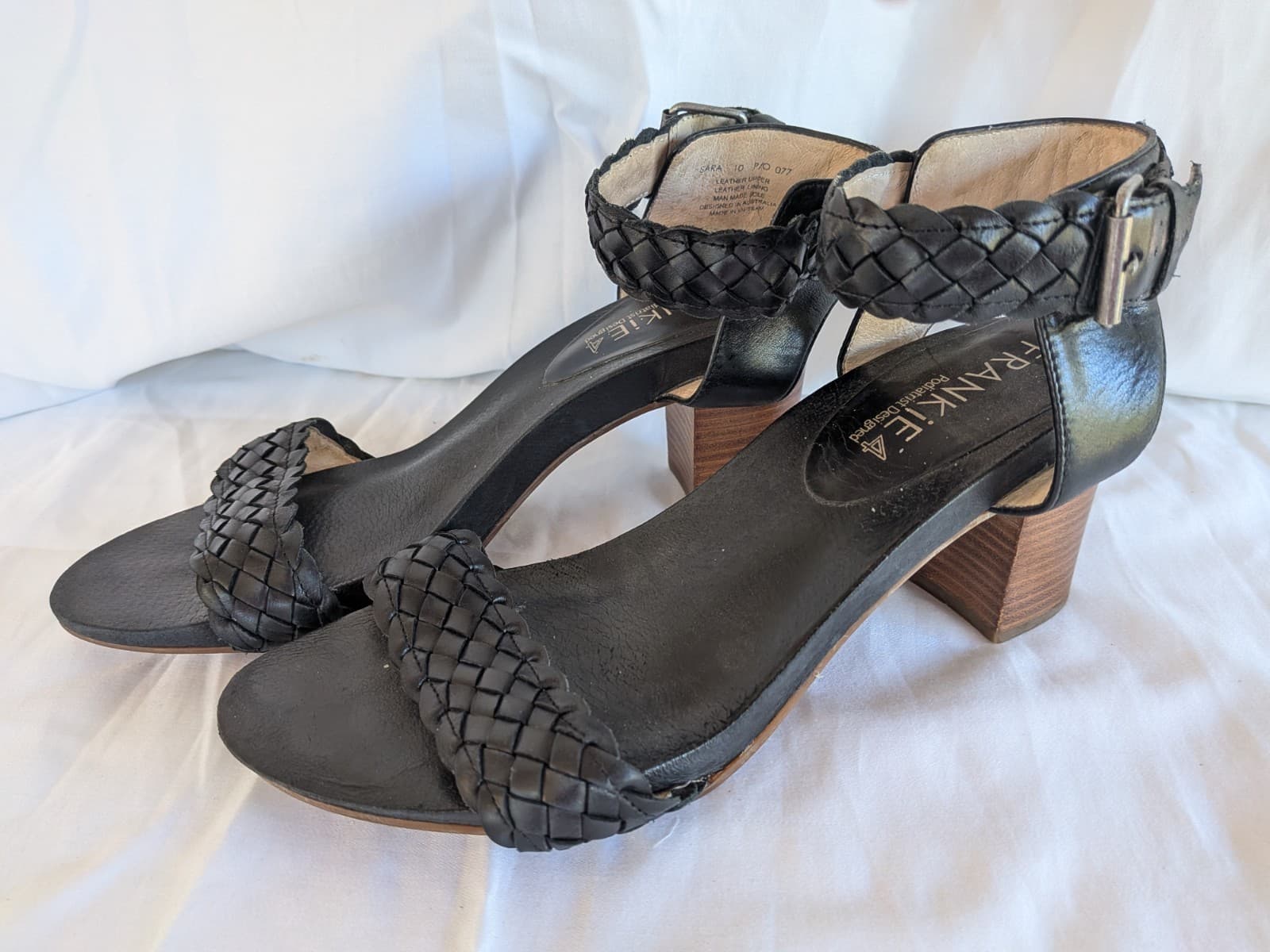 Frankie4 Womens Leather Heeled Sandals Black Braided Strap Comfort Shoes Size 10 — photo 6 of 12