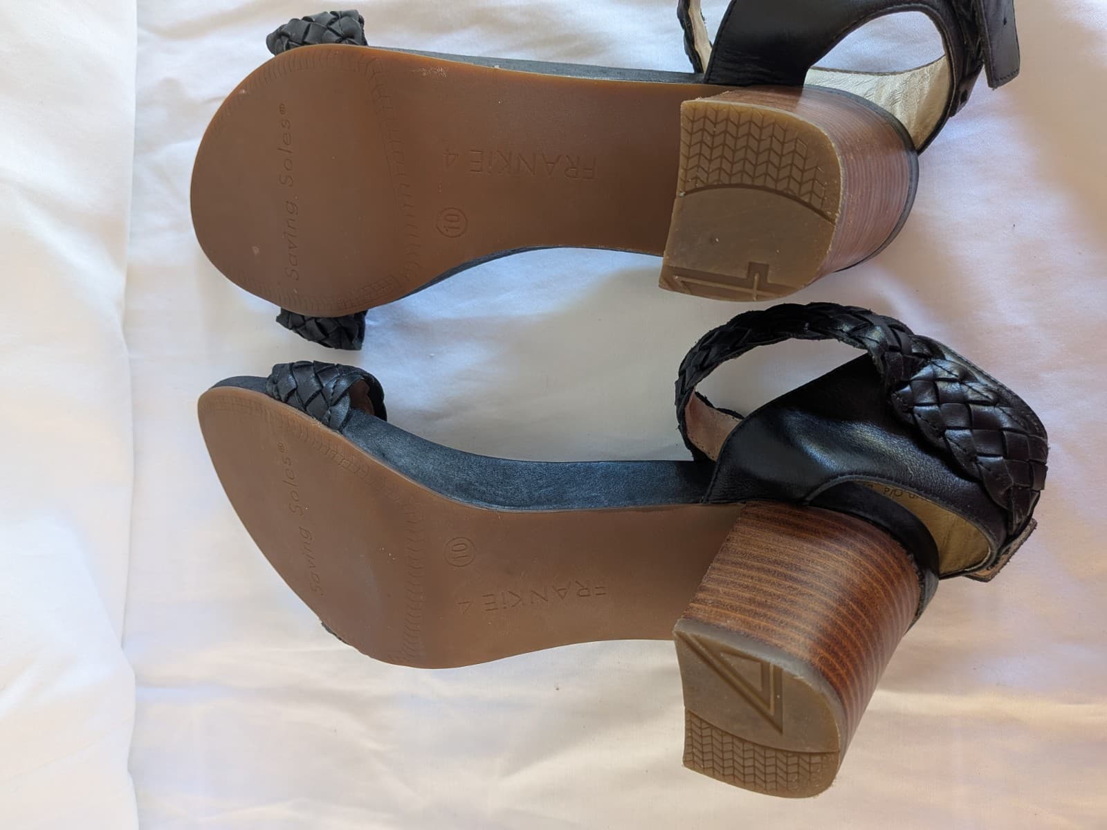 Frankie4 Womens Leather Heeled Sandals Black Braided Strap Comfort Shoes Size 10 — photo 8 of 12