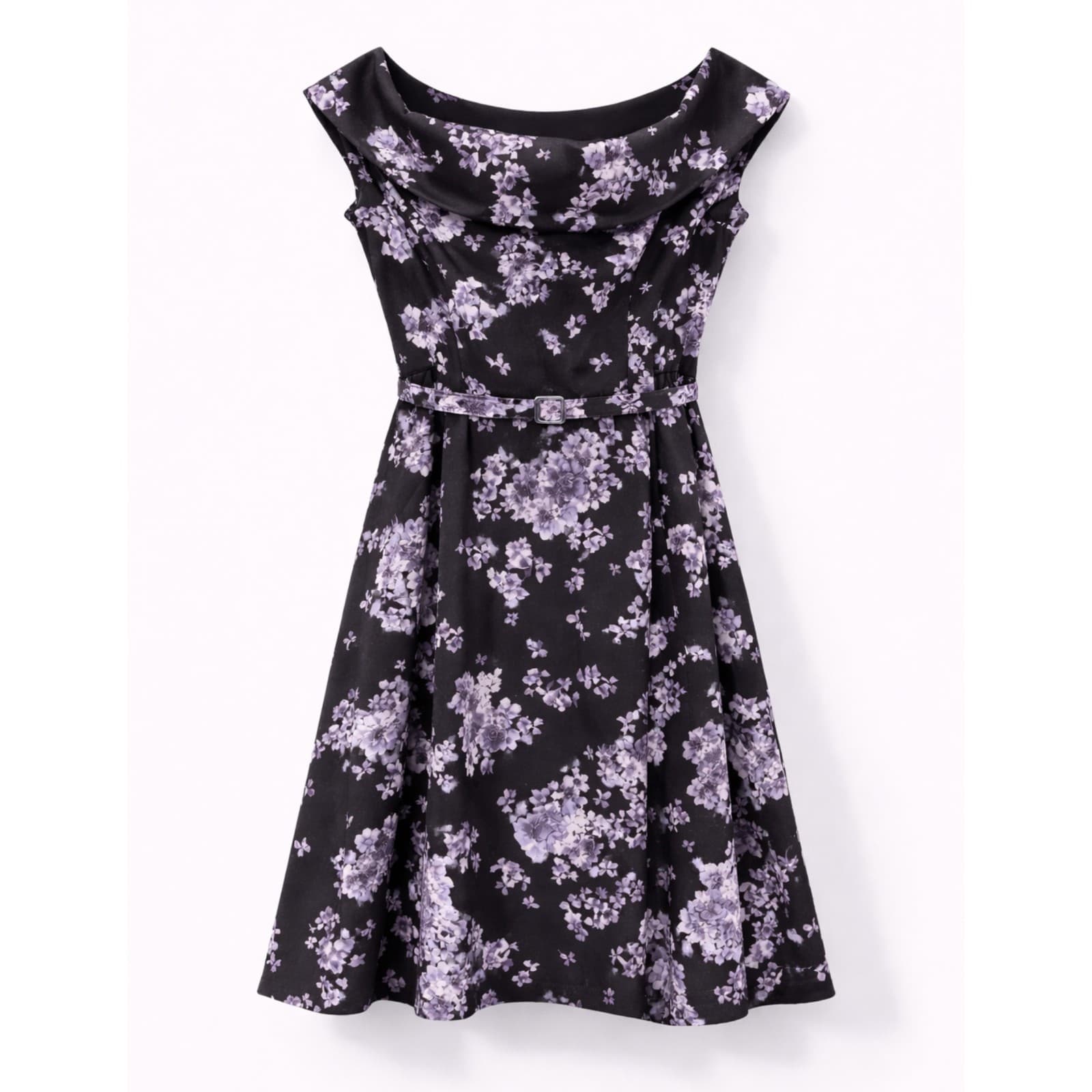 Wayne Cooper Dress Floral Navy Purple Midi A-Line Cocktail Wedding Plus Size 16 — photo 1 of 10