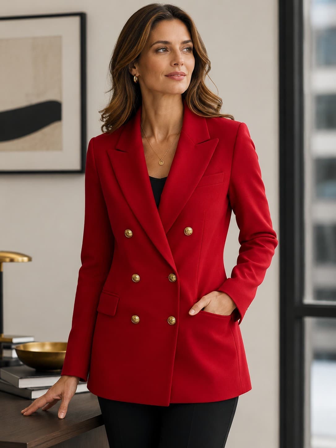 Vintage Marks Spencer Red Wool Blazer Gold Button Petite UK10 AUS8 Tailor — photo 2 of 13