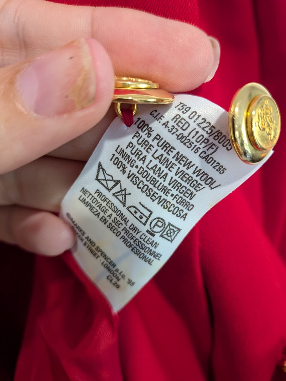 Vintage Marks Spencer Red Wool Blazer Gold Button Petite UK10 AUS8 Tailor — photo 6 of 13