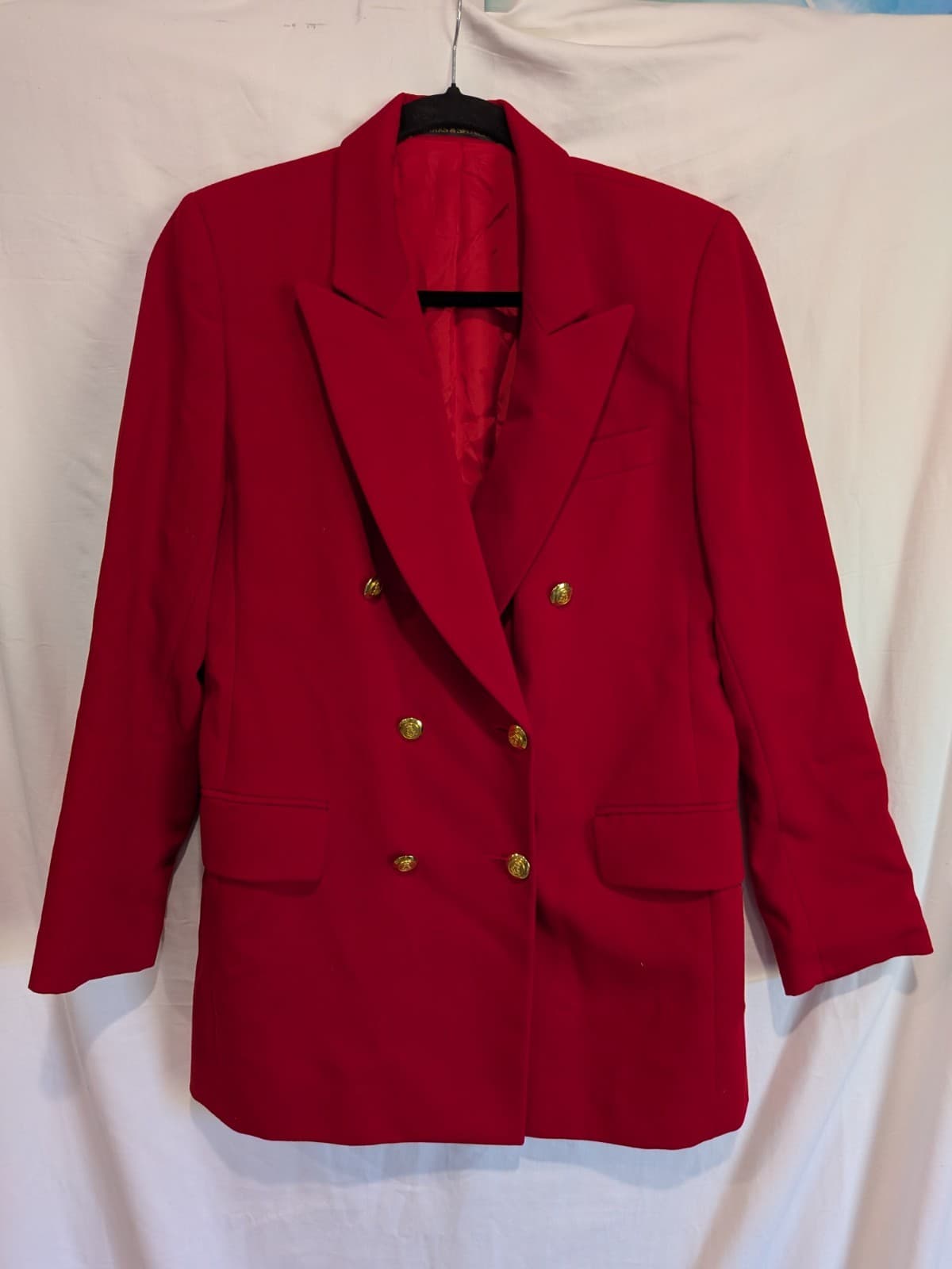 Vintage Marks Spencer Red Wool Blazer Gold Button Petite UK10 AUS8 Tailor — photo 7 of 13