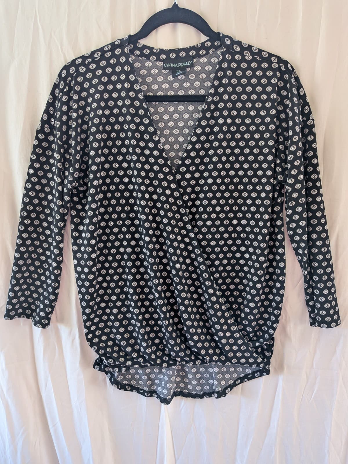 Cynthia Rowley Wrap Style Blouse Top Black White Geometric Workwear Size S AU 8 — photo 2 of 8