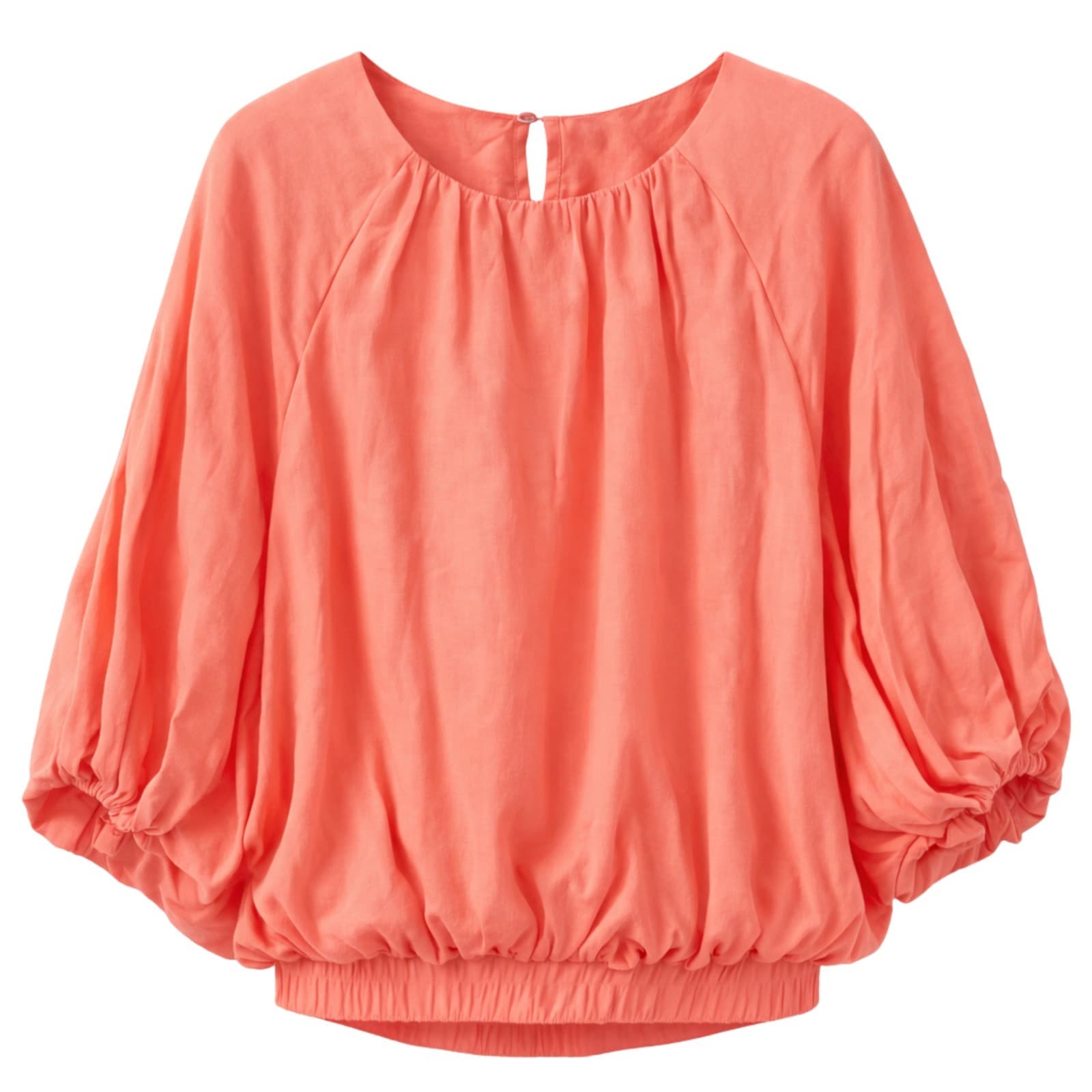 Sheike Blouse Size 12 Coral Linen Blend Balloon Sleeve Elastic Hem Top — photo 1 of 4