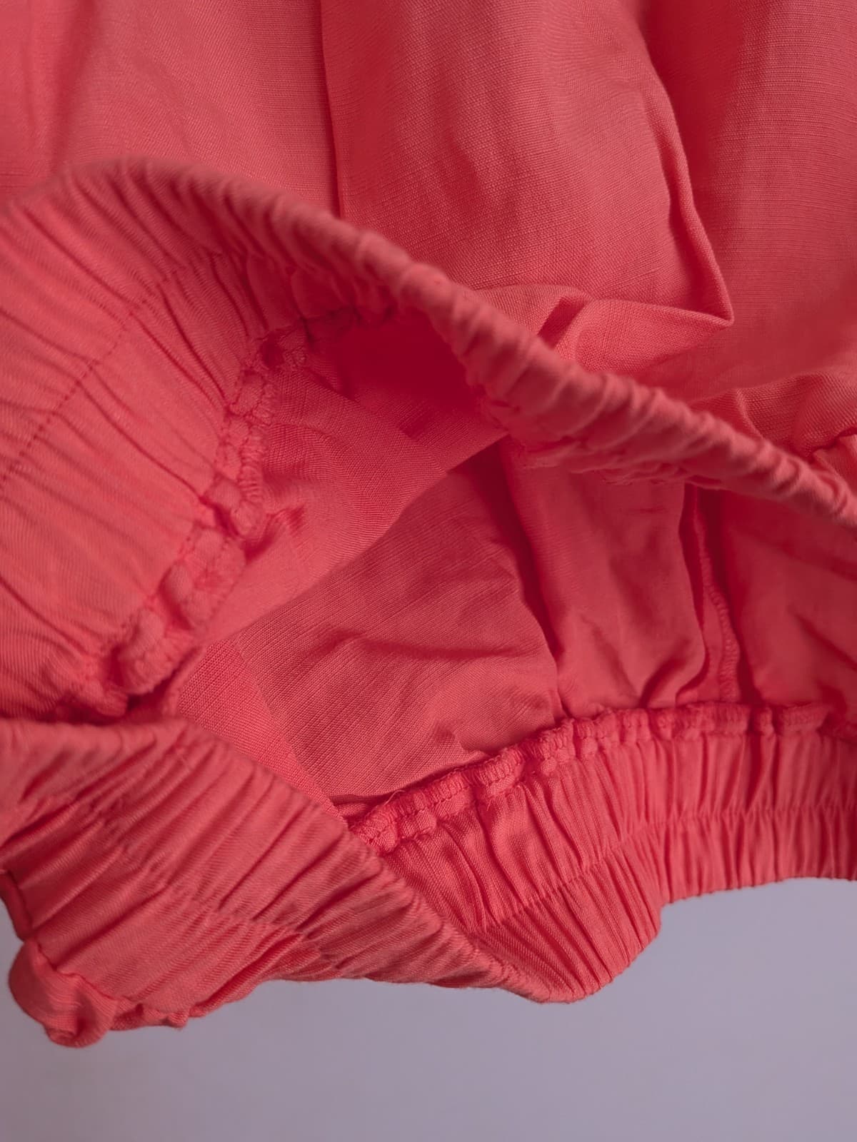 Sheike Blouse Size 12 Coral Linen Blend Balloon Sleeve Elastic Hem Top — photo 4 of 4