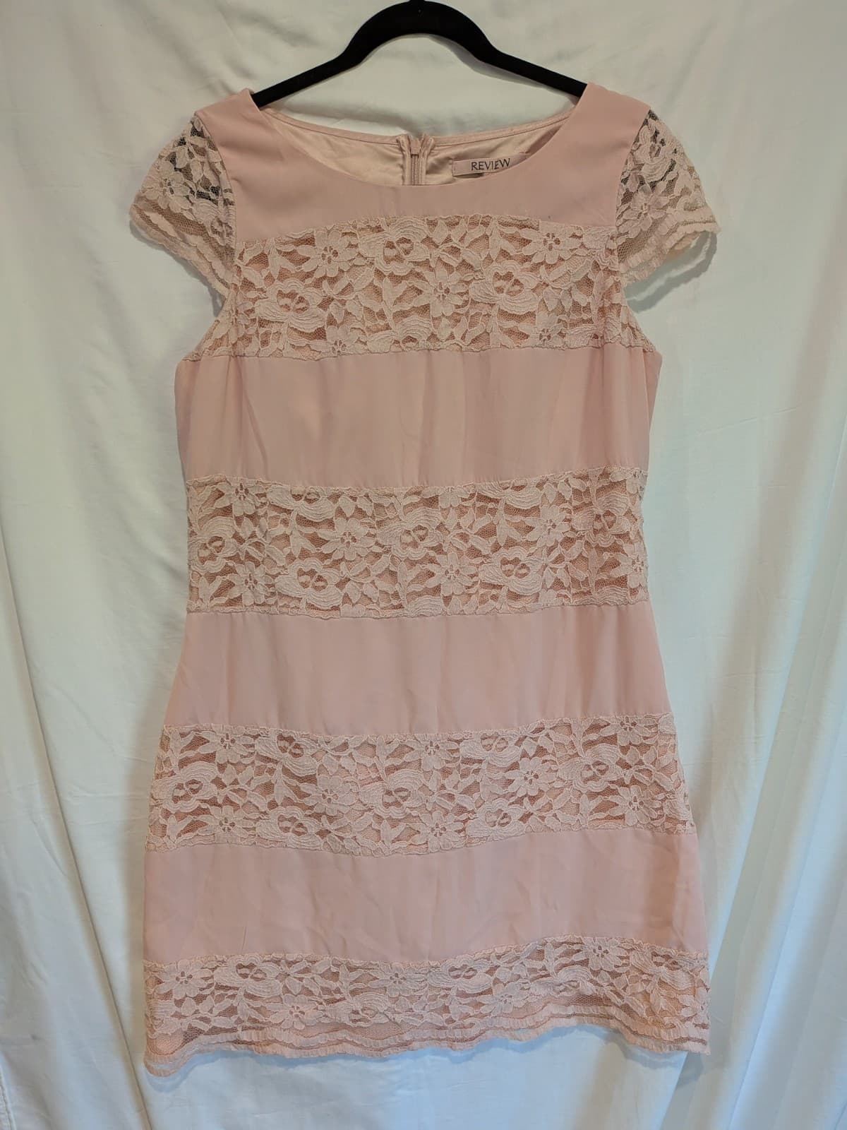 Review Dress Lace Cocktail Size 14 AU 10 US Blush Pink Shift Party Wedding — photo 4 of 10