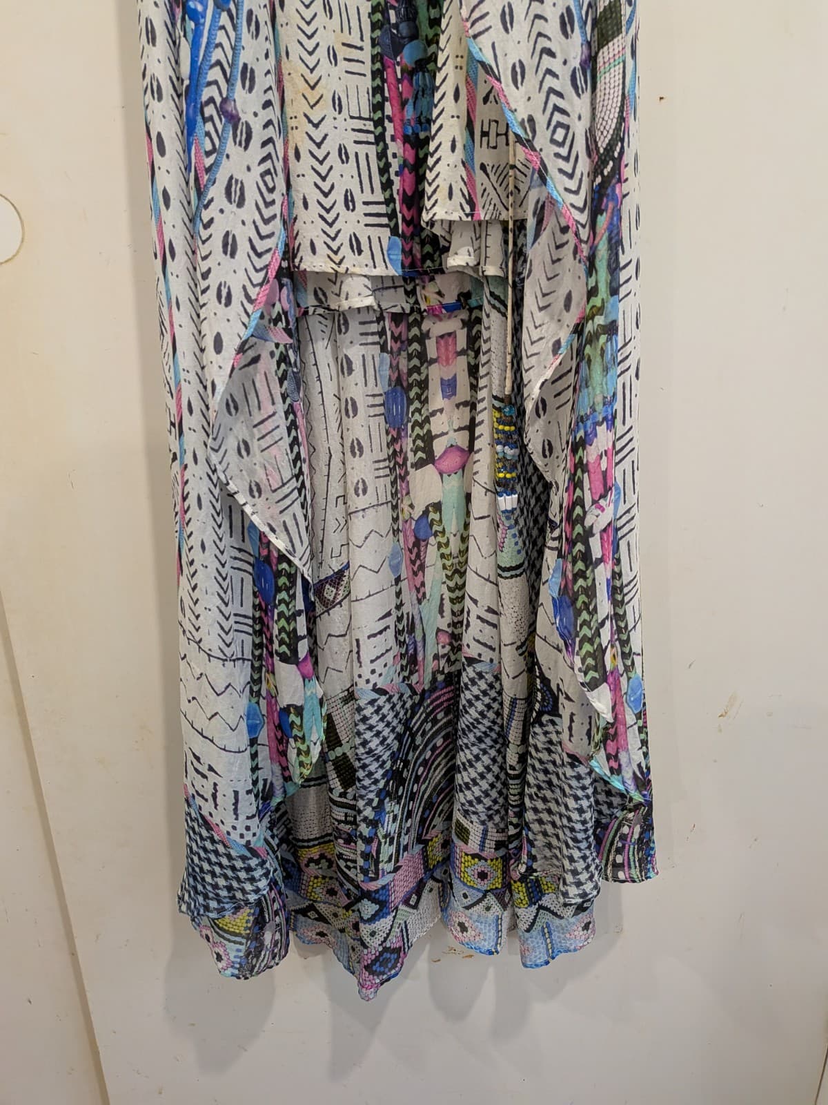 Camilla Silk Mini Dress Maasai Moss Long Overlay Blue Crystals High Low Size M — photo 4 of 24