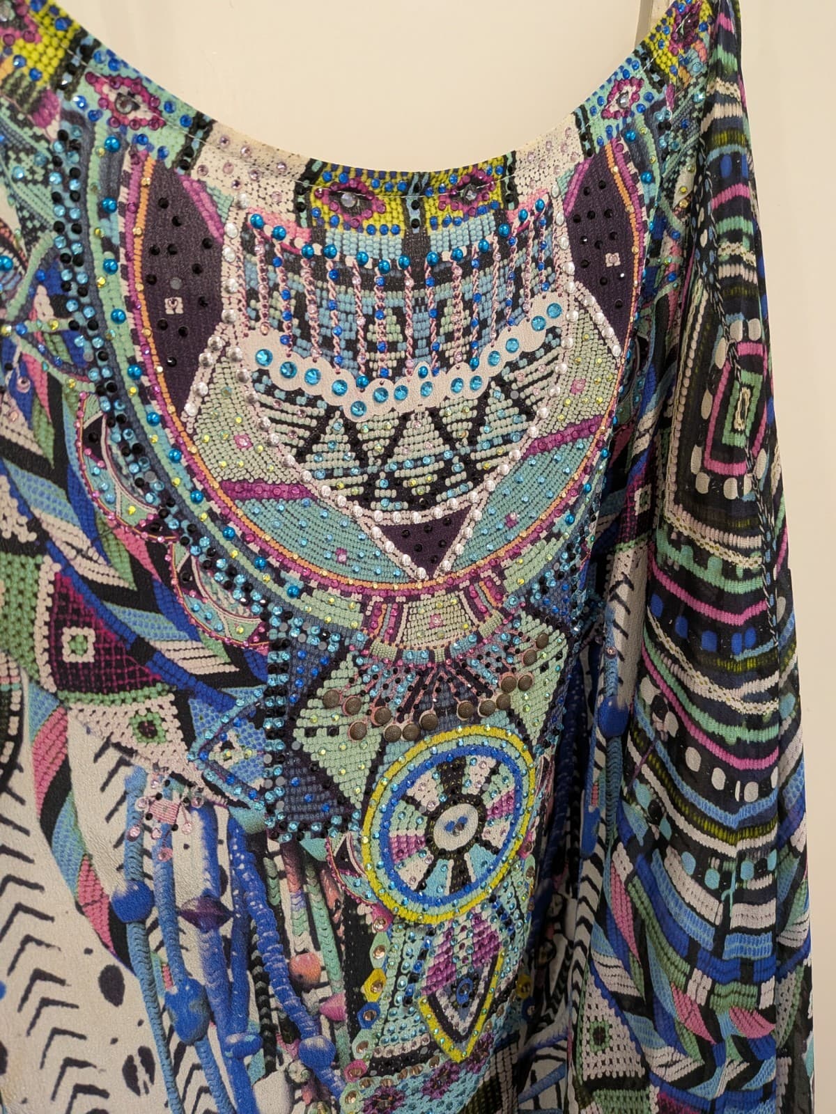 Camilla Silk Mini Dress Maasai Moss Long Overlay Blue Crystals High Low Size M — photo 7 of 24