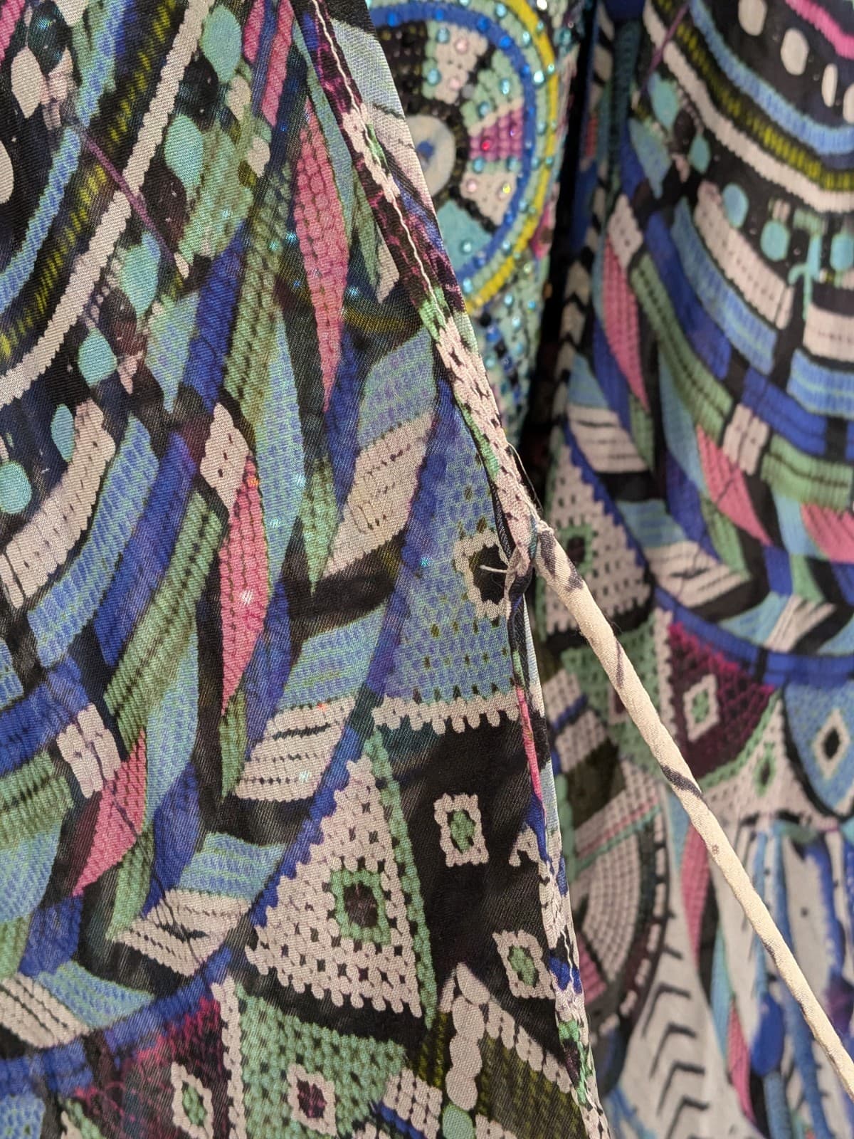 Camilla Silk Mini Dress Maasai Moss Long Overlay Blue Crystals High Low Size M — photo 10 of 24