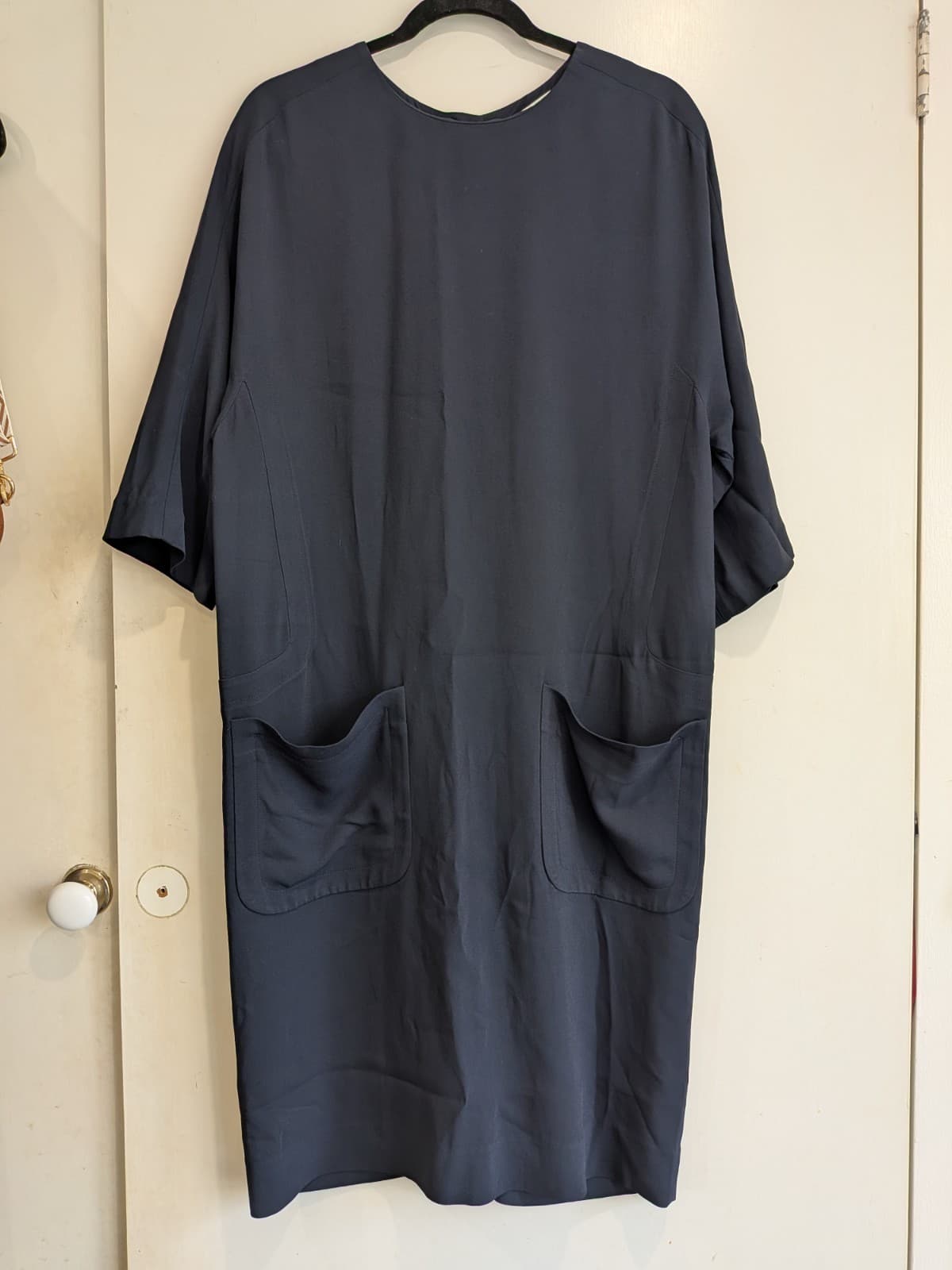 Scanlan Theodore Navy Cocoon Pocket Midi Dress Size 10 Dolman Sleeve Viscose — photo 2 of 12