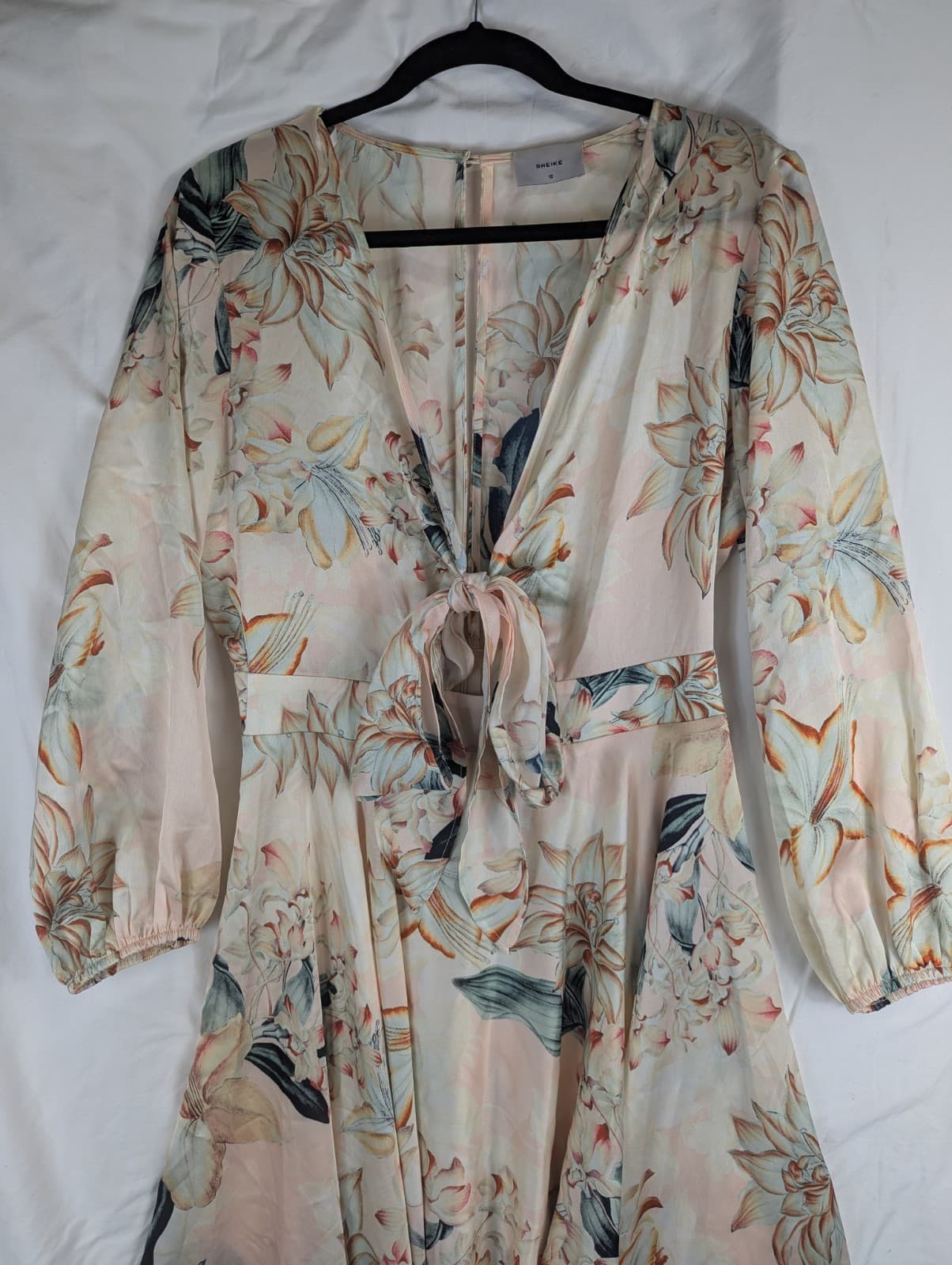 Sheike Floral Midi Dress AUS 12 US 8 Pink A Line Long Sleeve Cocktail Garden — photo 4 of 9