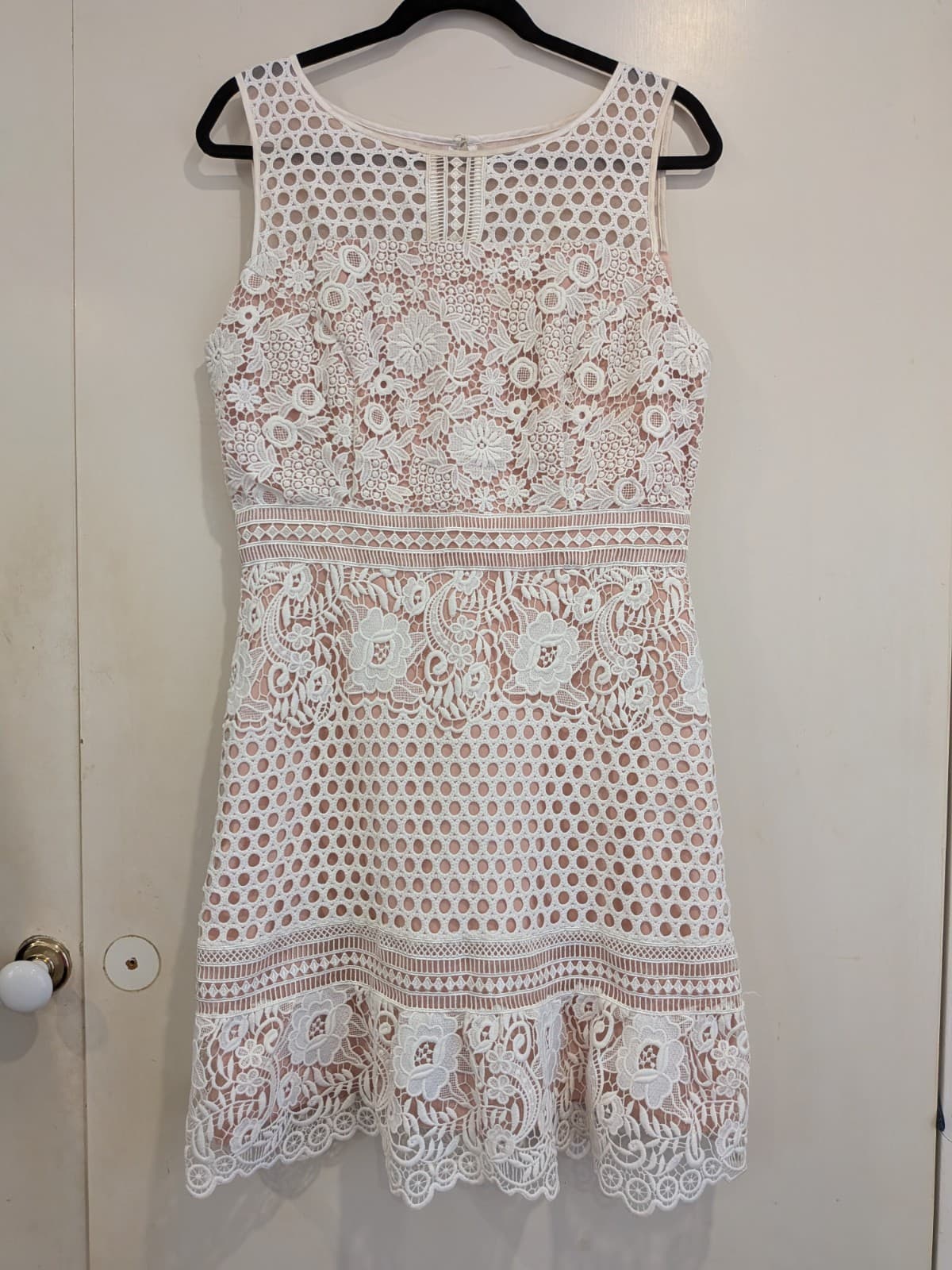 Review Lace Midi Dress Ivory White Blush Nude Overlay Wedding Cocktail Size 12 — photo 2 of 10