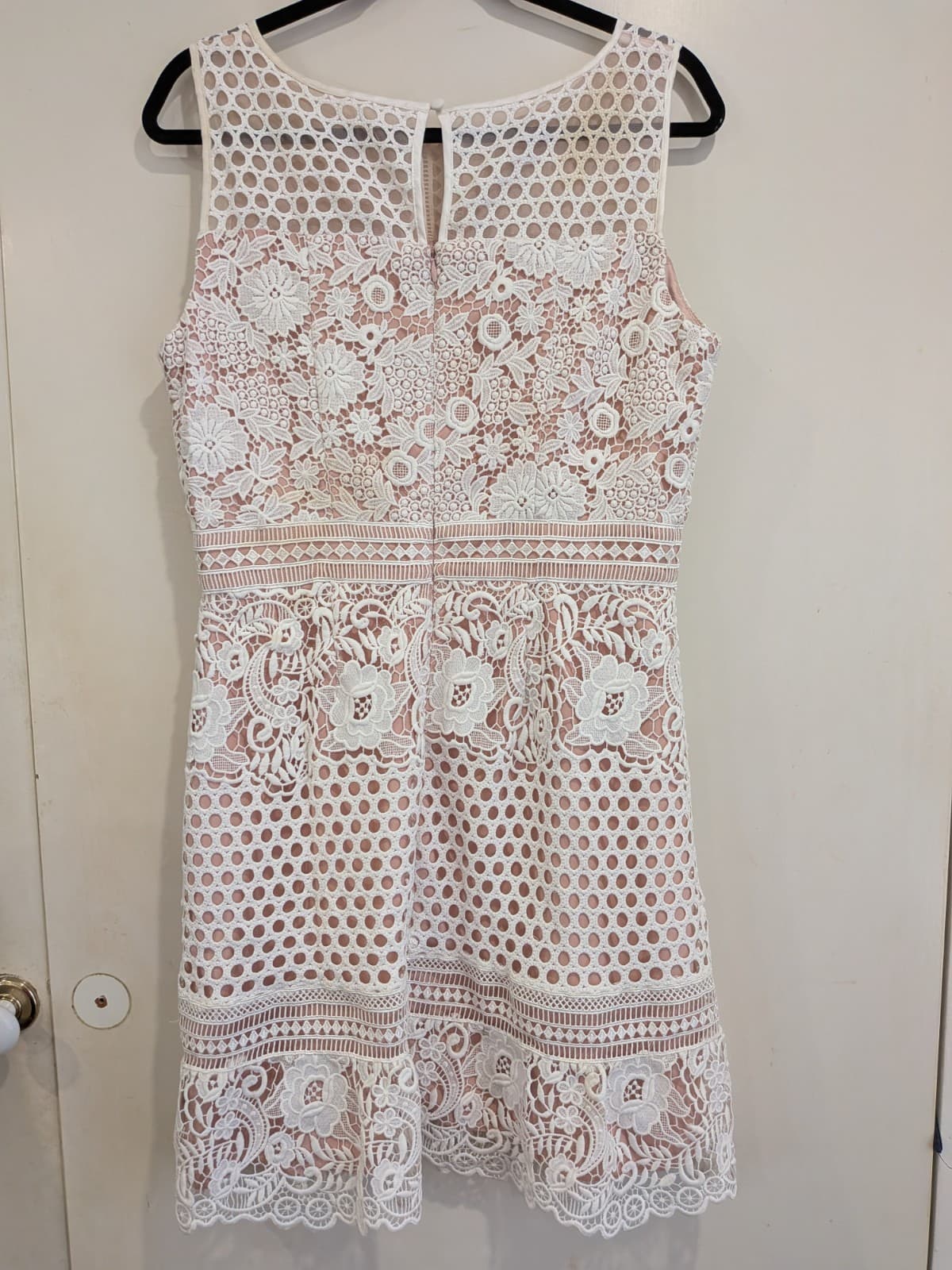 Review Lace Midi Dress Ivory White Blush Nude Overlay Wedding Cocktail Size 12 — photo 7 of 10