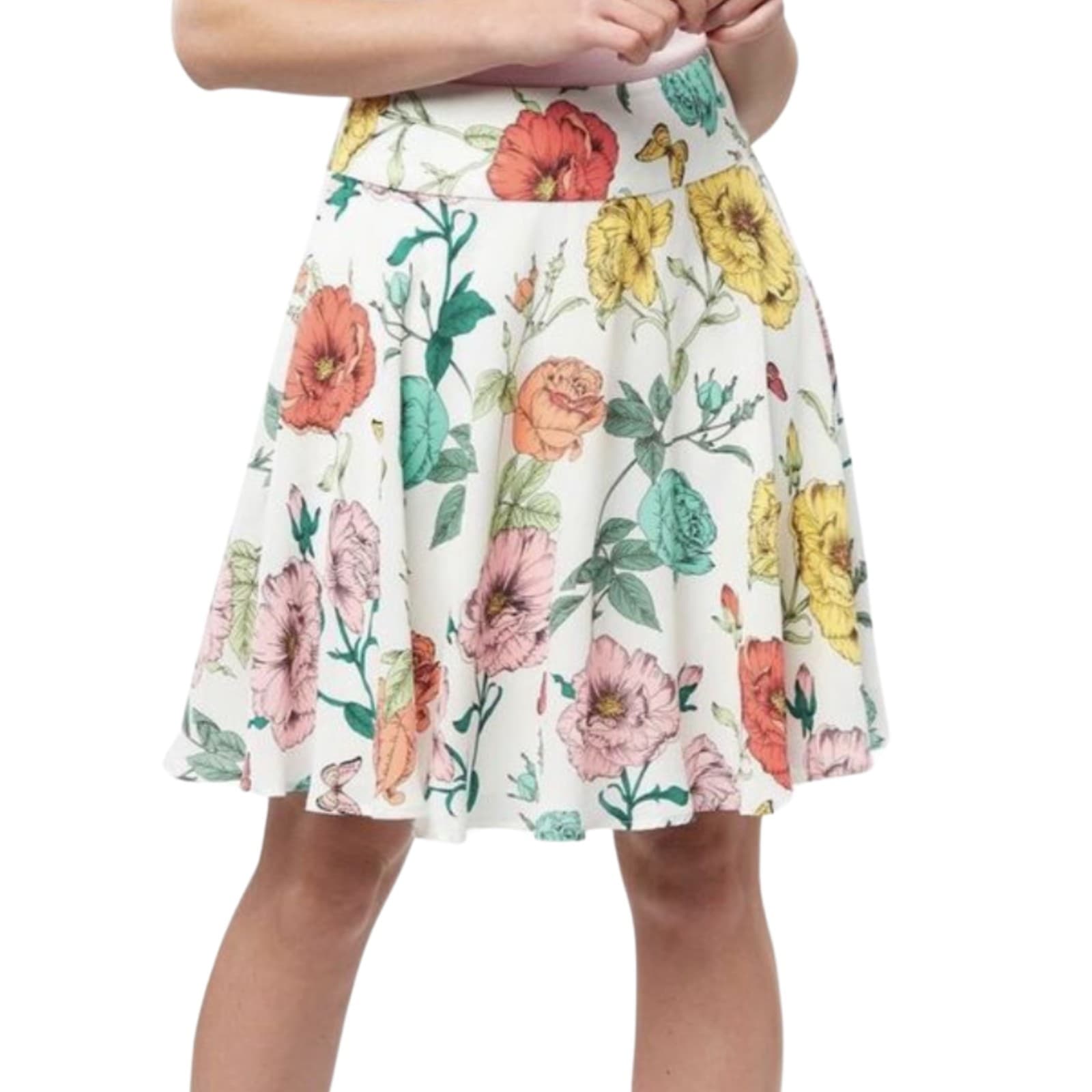 Review Skirt White Multicolour Floral A Line Midi Work Party Garden Size 12 US 8 — photo 2 of 9